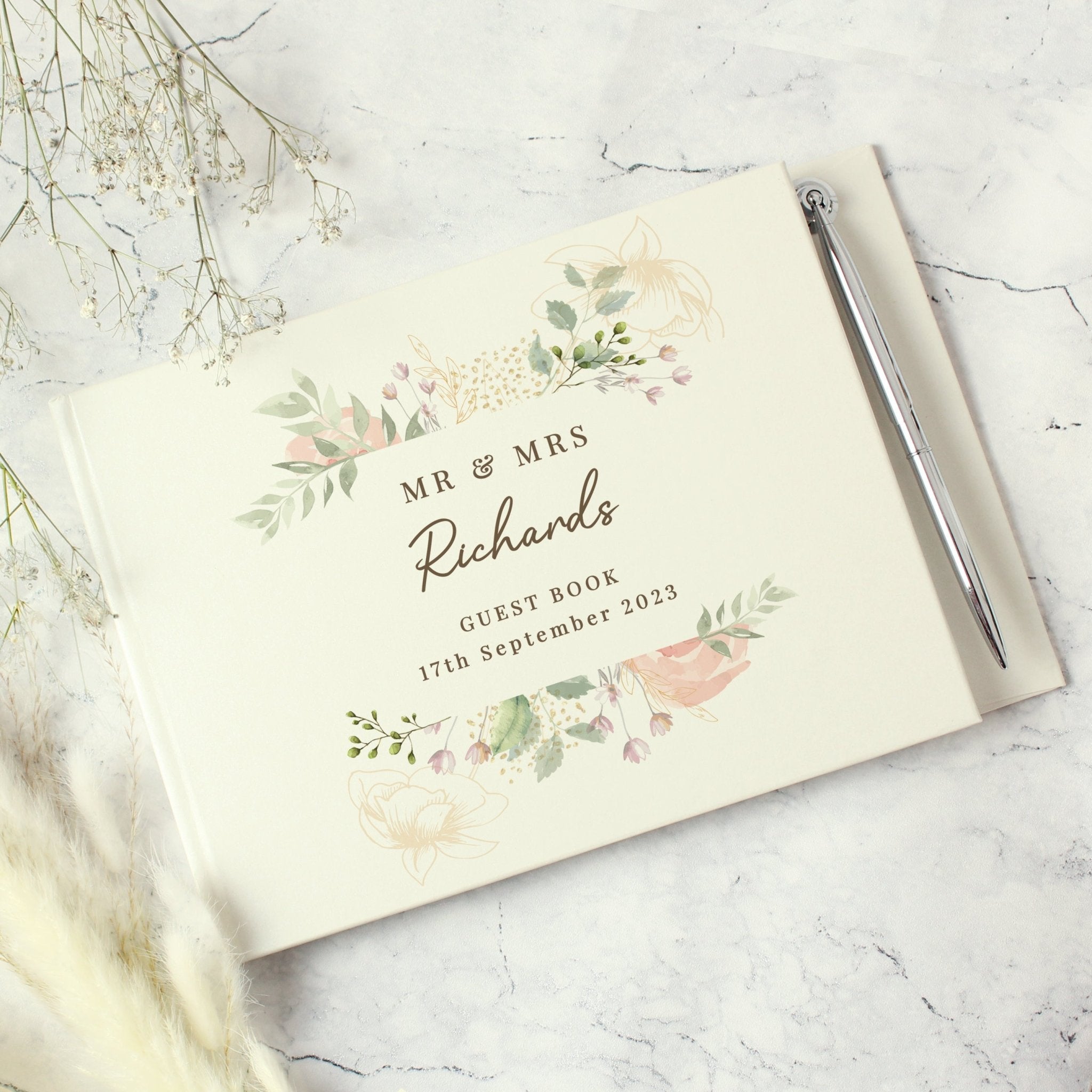 Personalised Floral Watercolour Hardback Guest Book & Pen | Inspired Creative Gifts | UK Supplier