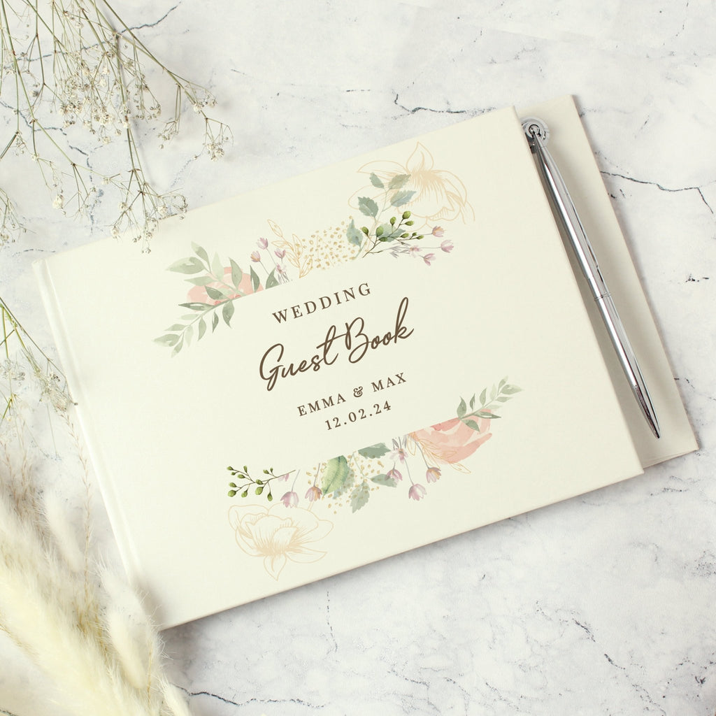 Personalised Floral Watercolour Hardback Guest Book & Pen | Inspired Creative Gifts | UK Supplier