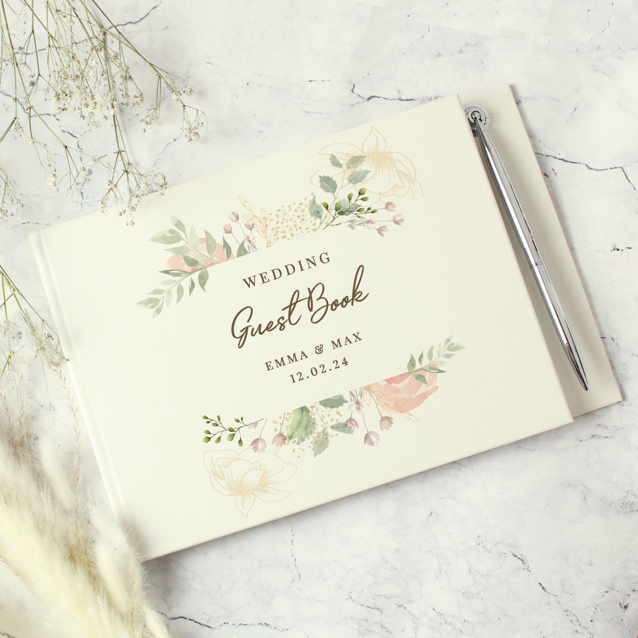 Personalised Floral Watercolour Hardback Guest Book & Pen | Inspired Creative Gifts | UK Supplier