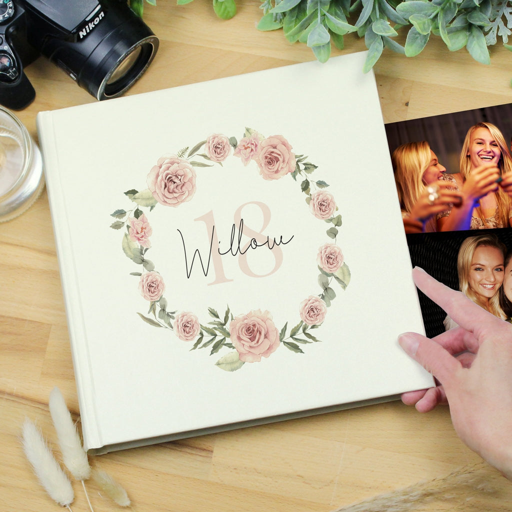 Personalised Floral Wreath Square Photo Album | Inspired Creative Gifts | UK Supplier