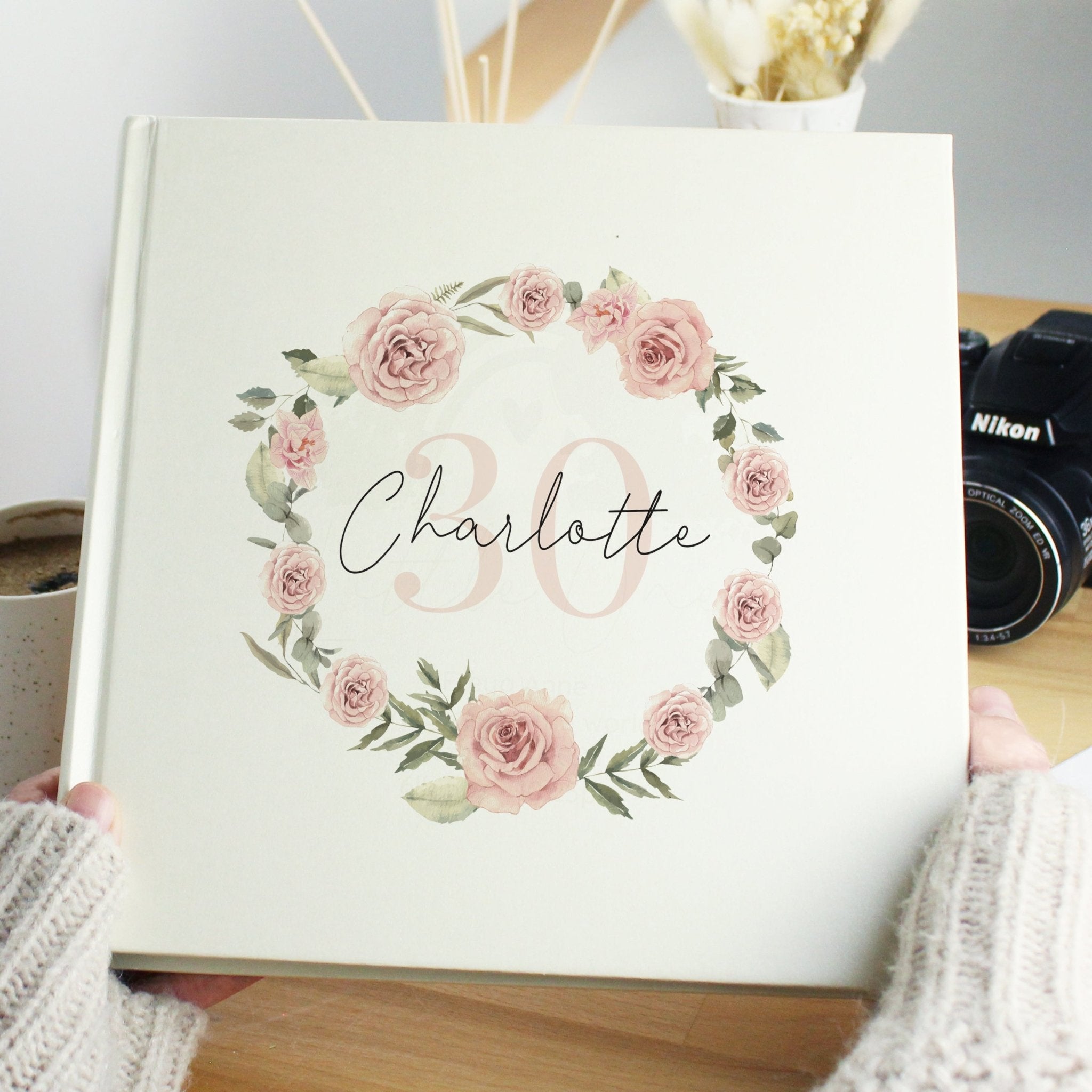 Personalised Floral Wreath Square Photo Album | Inspired Creative Gifts | UK Supplier