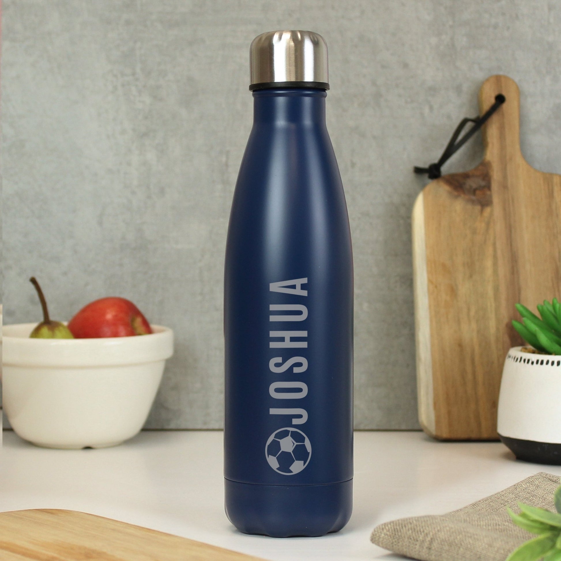 Personalised Football Navy Metal Insulated Drinks Bottle | Inspired Creative Gifts