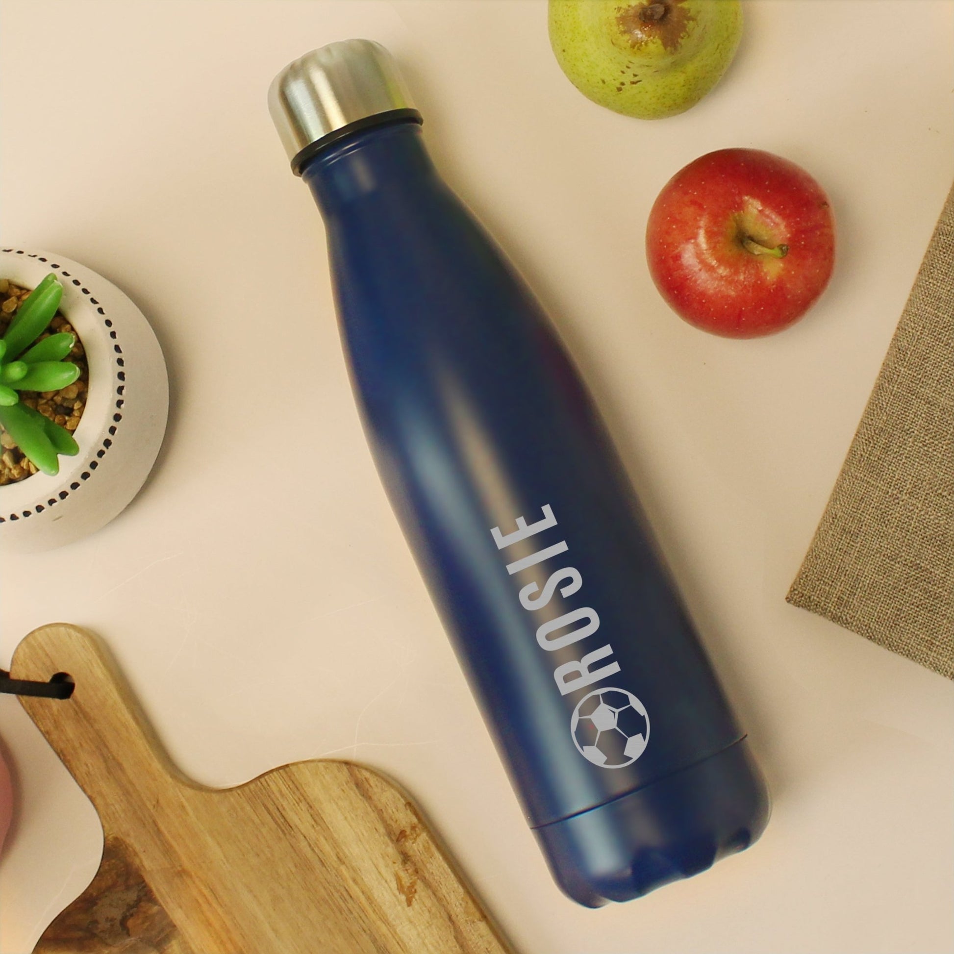 Personalised Football Navy Metal Insulated Drinks Bottle | Inspired Creative Gifts