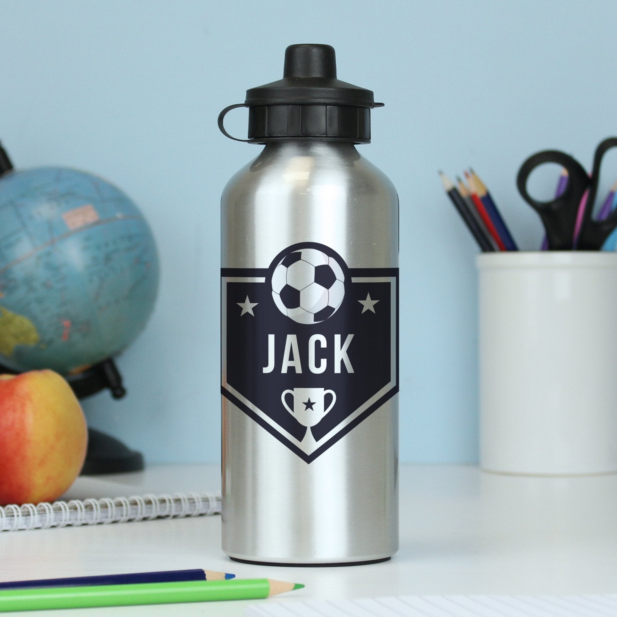 Personalised Football Silver Drinks Bottle | Inspired Creative Gifts | UK Supplier
