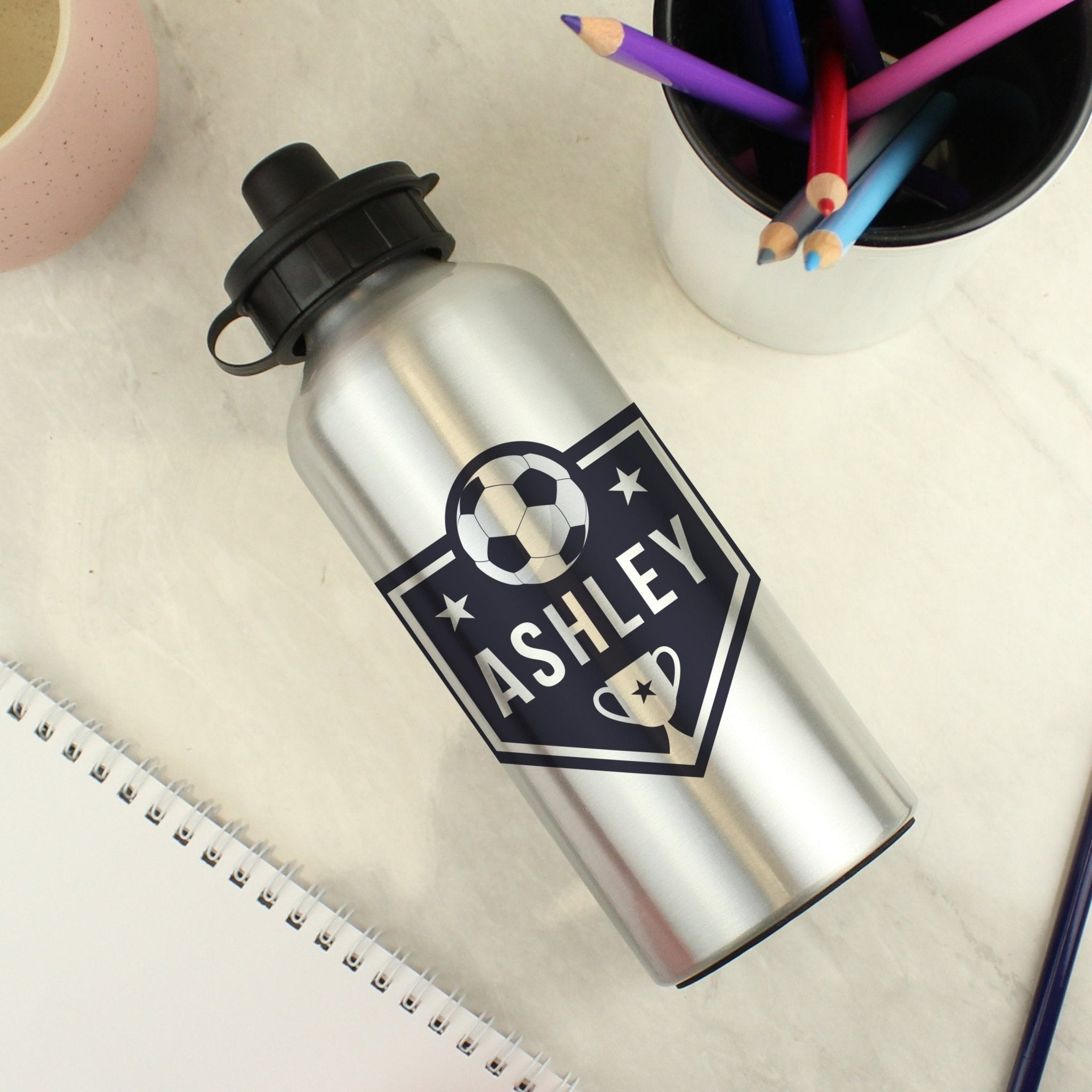 Personalised Football Silver Drinks Bottle | Inspired Creative Gifts | UK Supplier