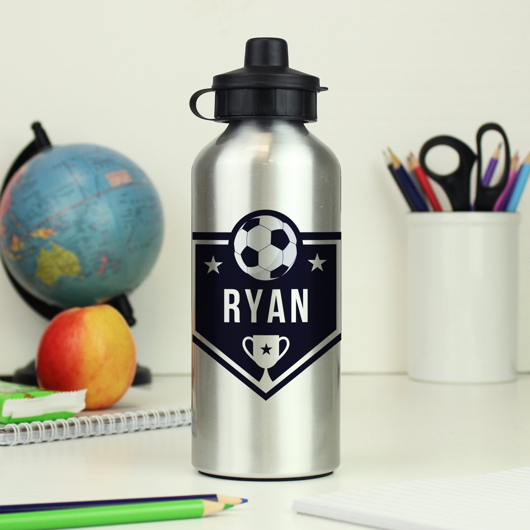 Personalised Football Silver Drinks Bottle | Inspired Creative Gifts | UK Supplier