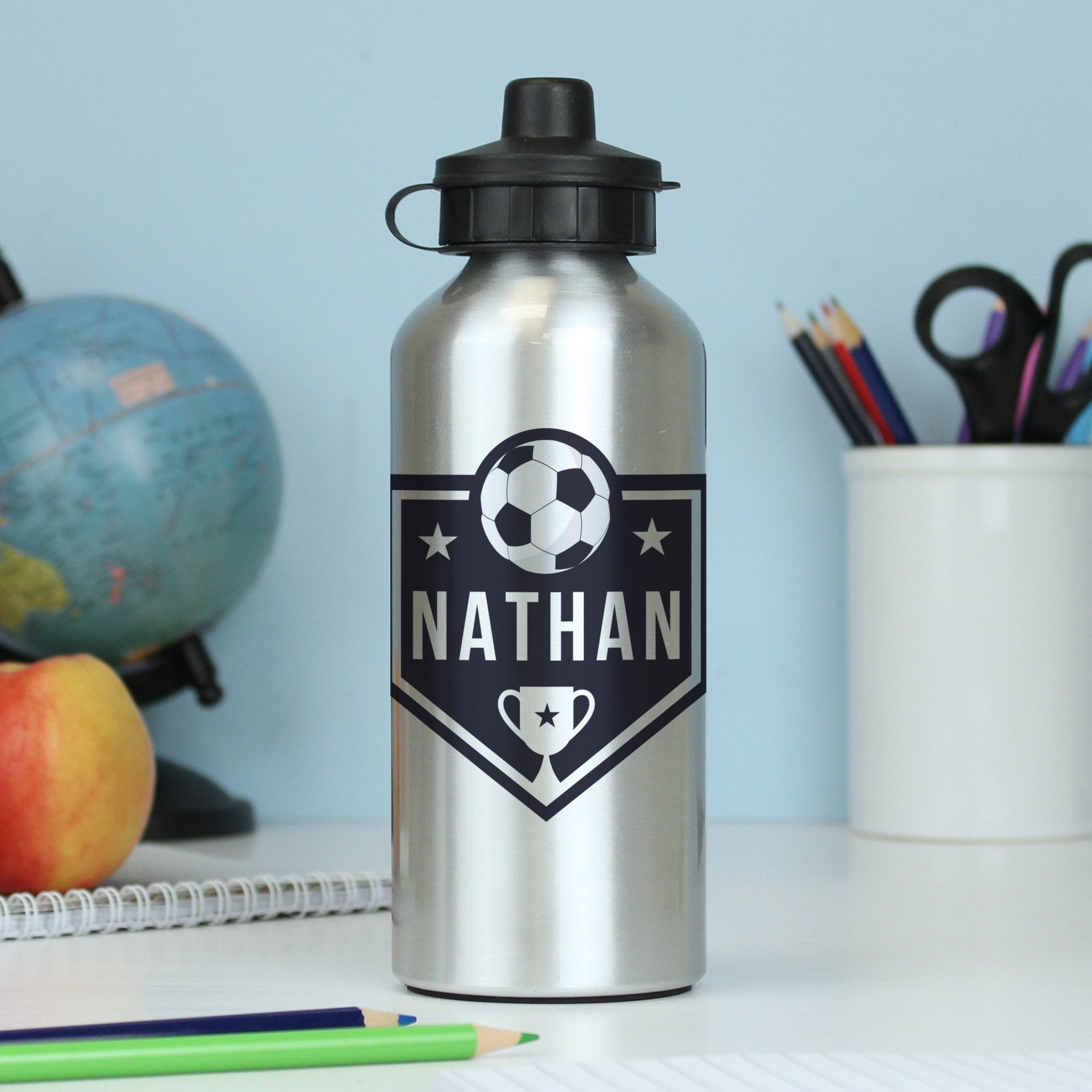 Personalised Football Silver Drinks Bottle | Inspired Creative Gifts | UK Supplier