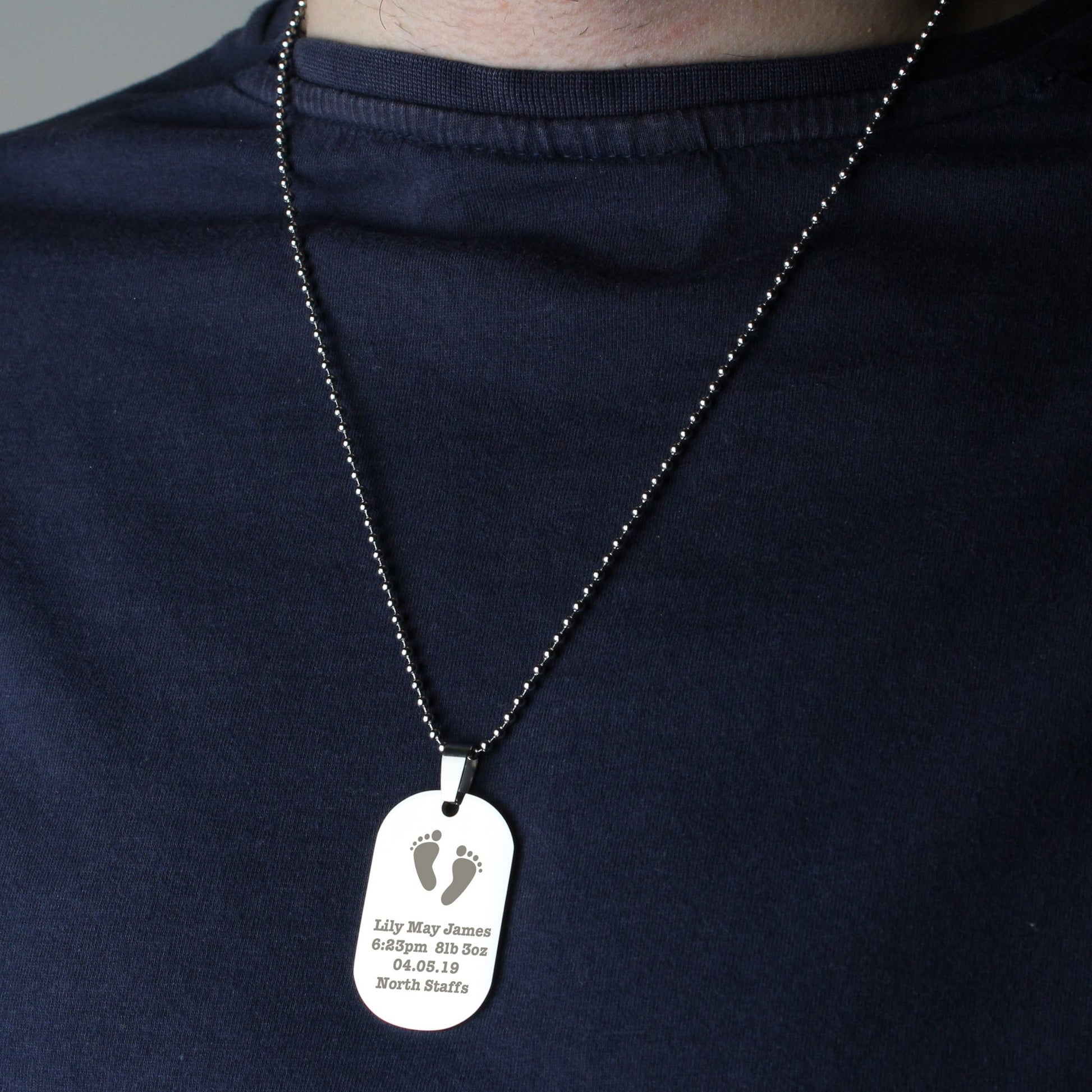 Personalised Footprints Stainless Steel Dog Tag Necklace | Inspired Creative Gifts