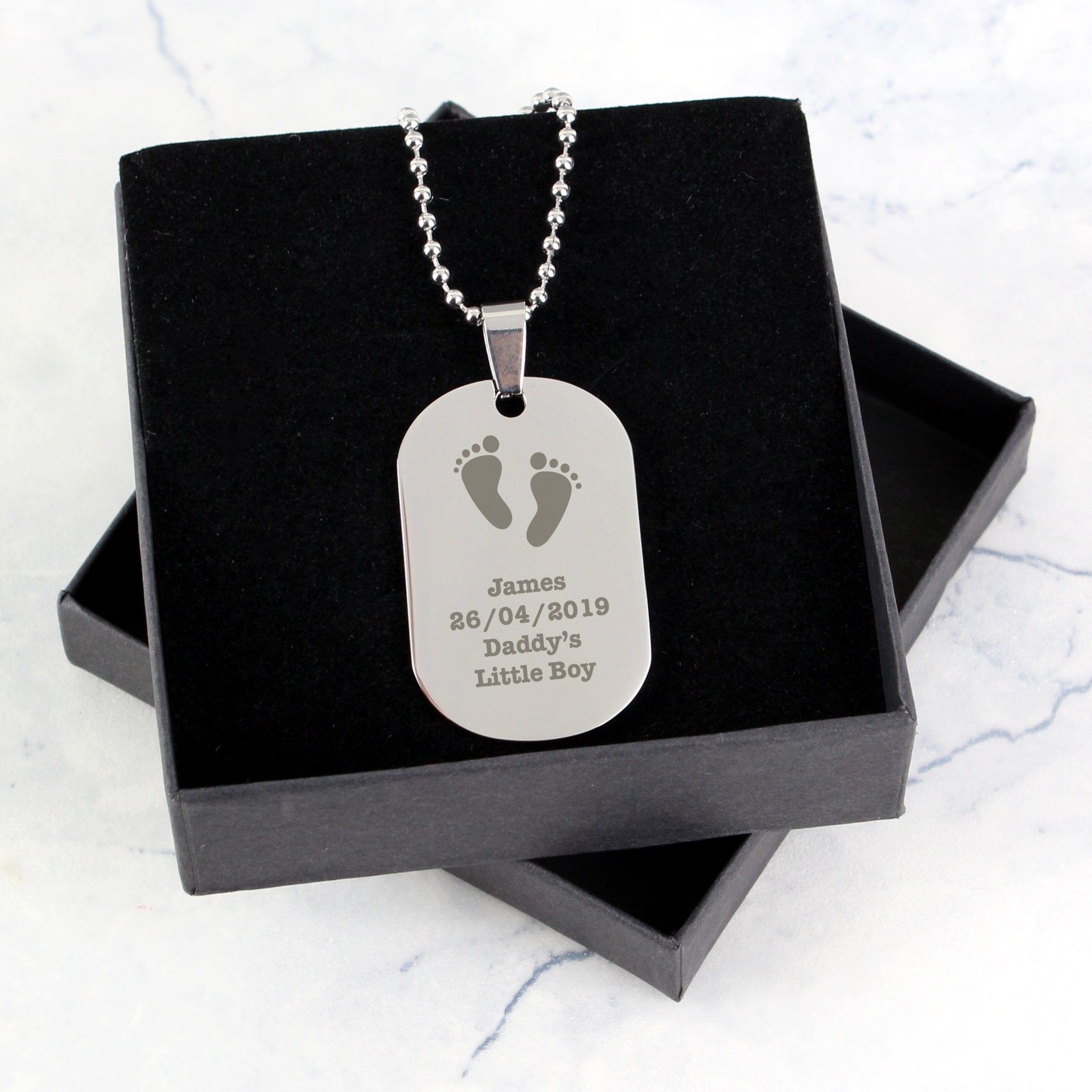 Personalised Footprints Stainless Steel Dog Tag Necklace | Inspired Creative Gifts | UK Supplier