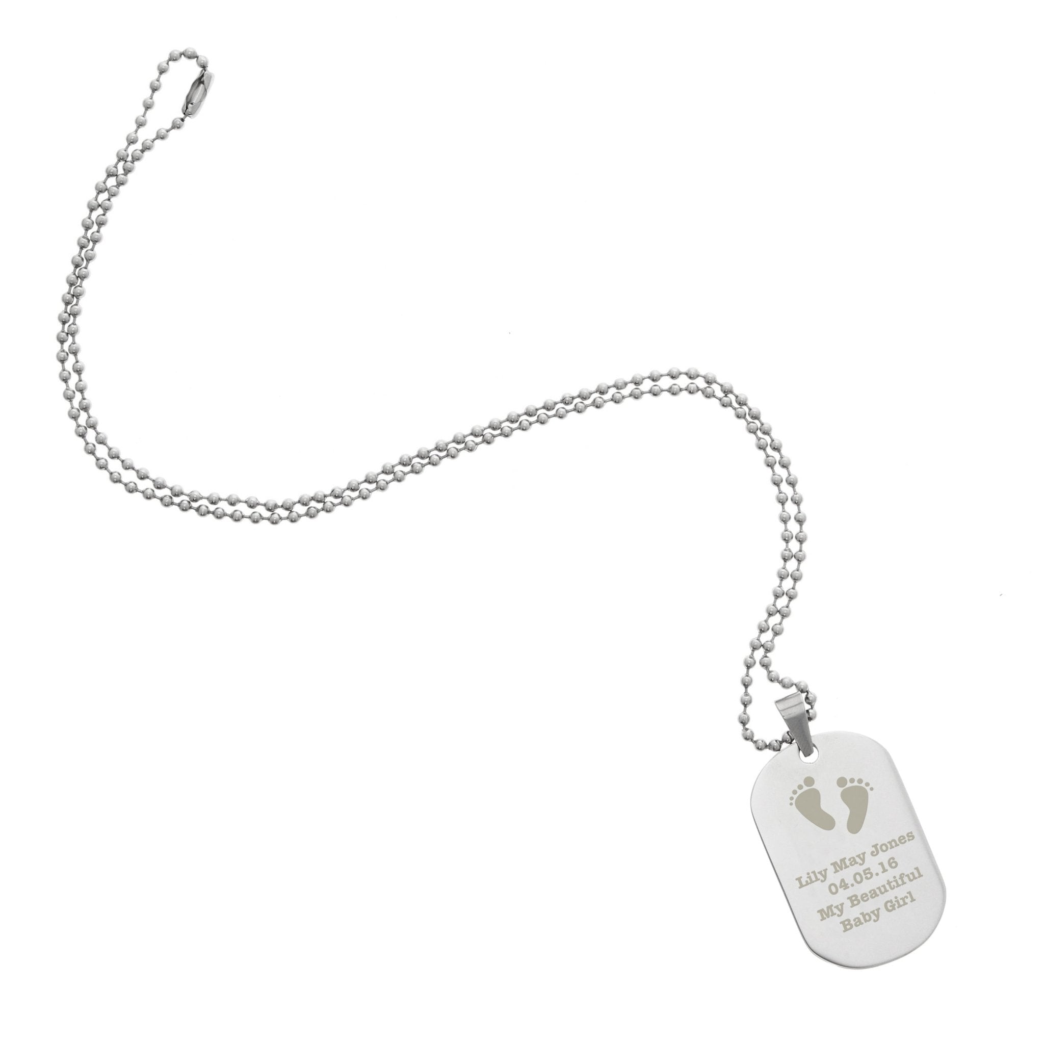 Personalised Footprints Stainless Steel Dog Tag Necklace | Inspired Creative Gifts | UK Supplier