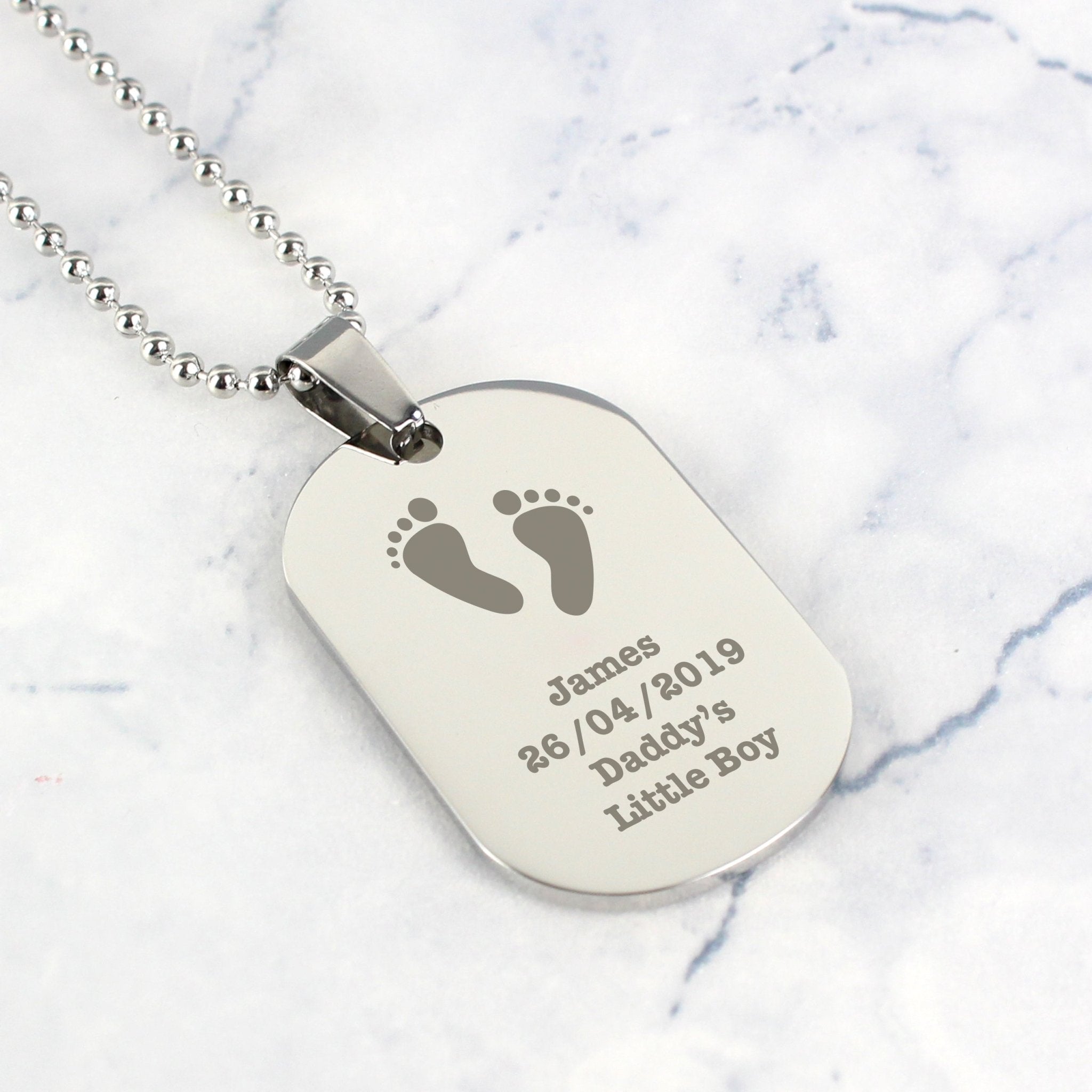 Personalised Footprints Stainless Steel Dog Tag Necklace | Inspired Creative Gifts | UK Supplier