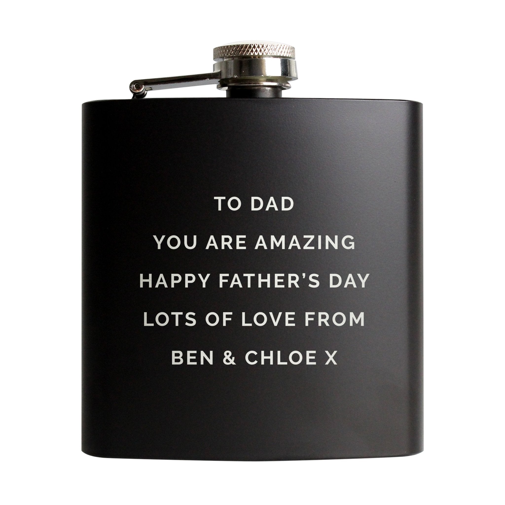 Personalised Free Text Black Hip Flask | Inspired Creative Gifts | UK Supplier