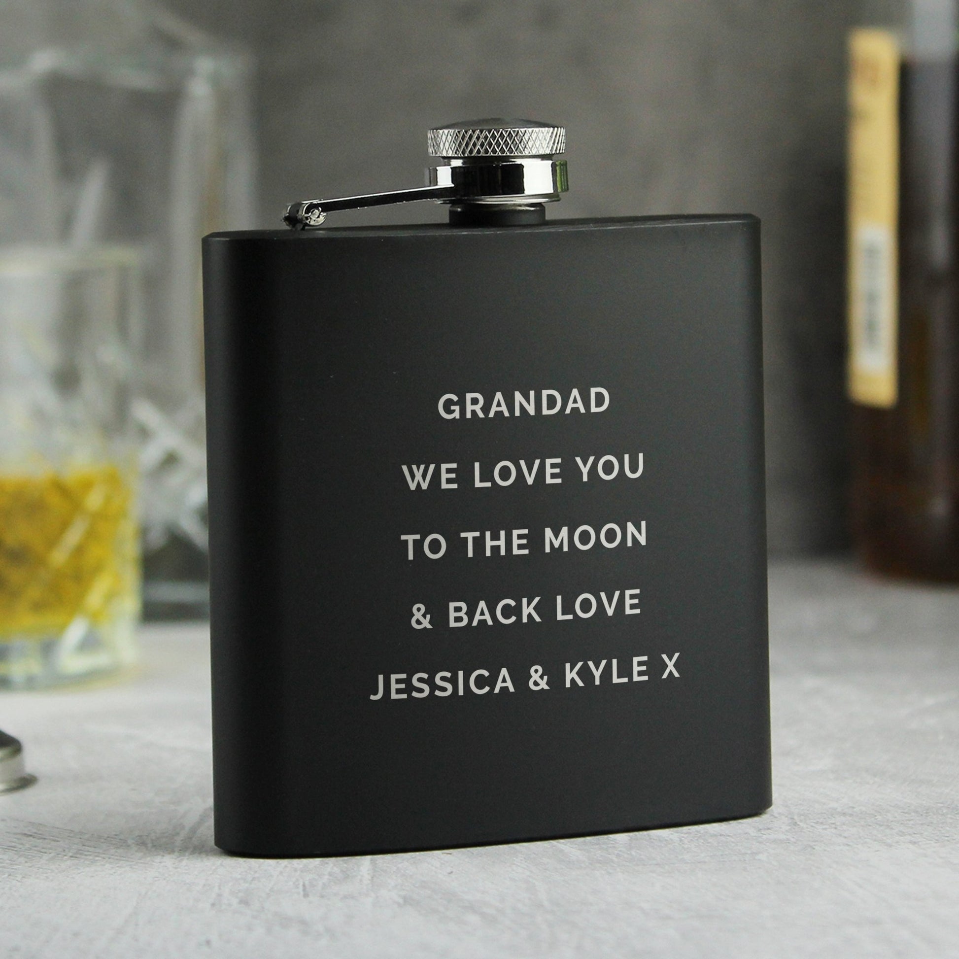 Personalised Free Text Black Hip Flask | Inspired Creative Gifts | UK Supplier