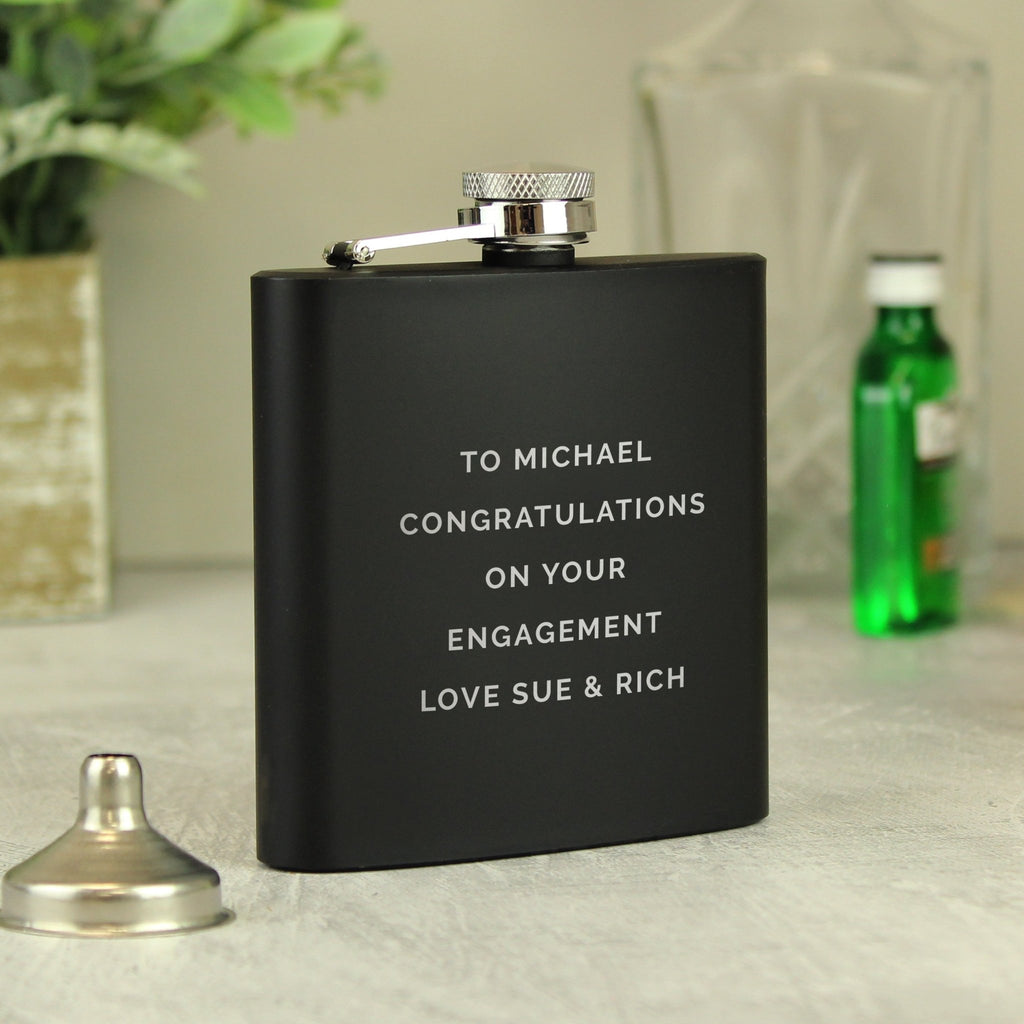 Personalised Free Text Black Hip Flask | Inspired Creative Gifts | UK Supplier