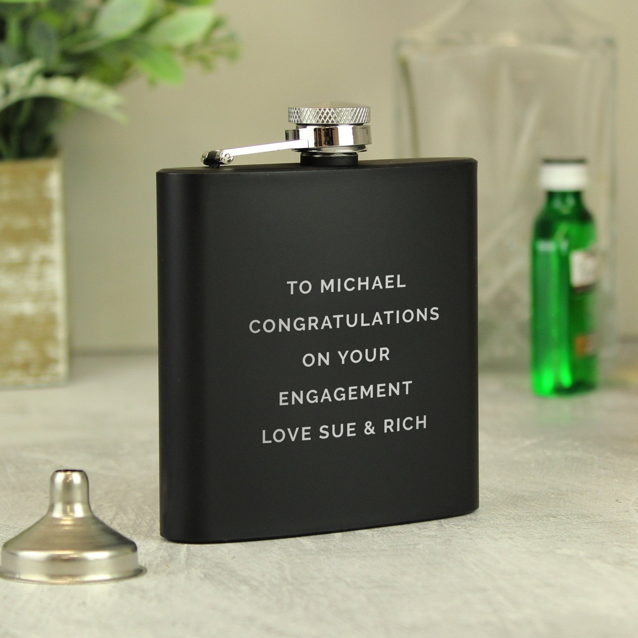 Personalised Free Text Black Hip Flask | Inspired Creative Gifts | UK Supplier