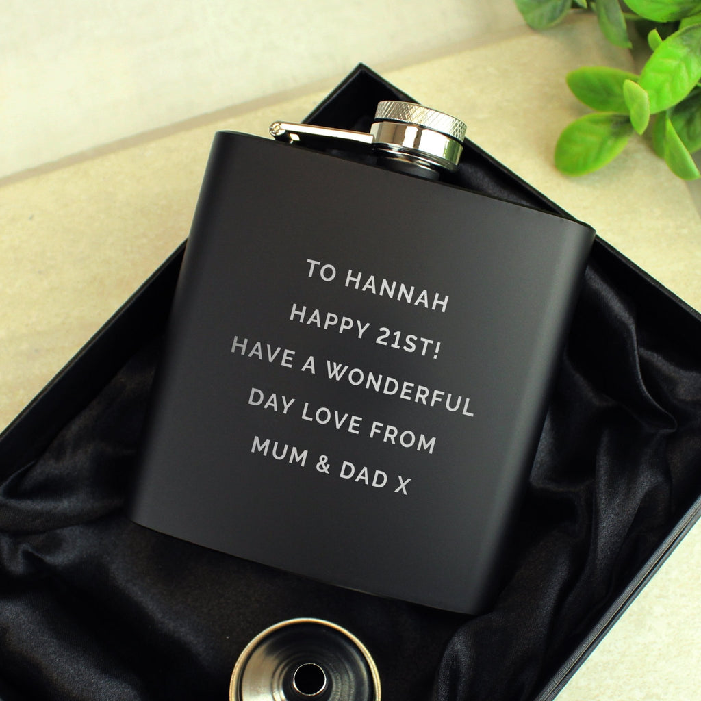 Personalised Free Text Black Hip Flask | Inspired Creative Gifts | UK Supplier