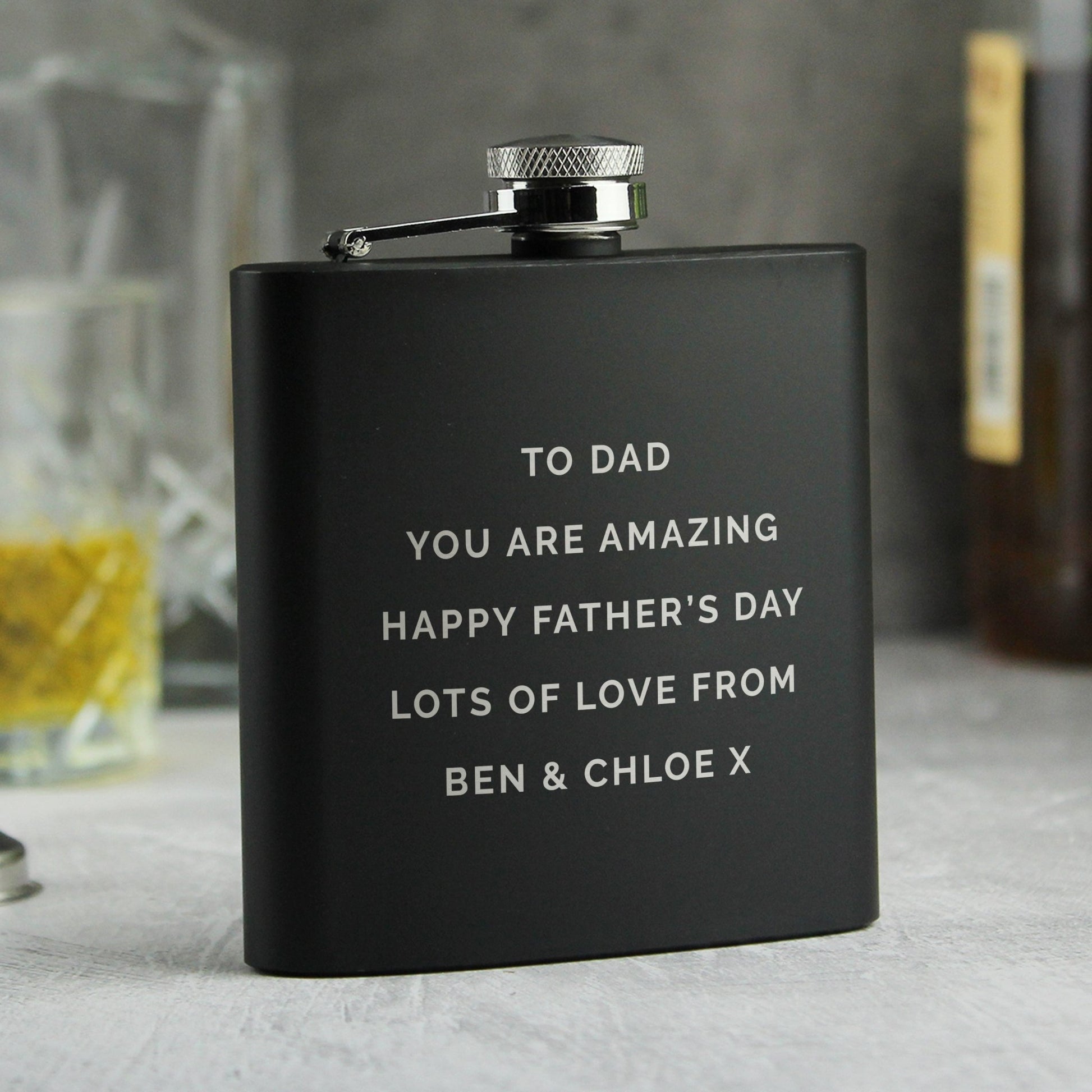 Personalised Free Text Black Hip Flask | Inspired Creative Gifts | UK Supplier