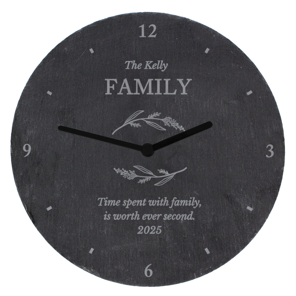 Personalised Free Text Botanical Slate Clock | Inspired Creative Gifts | UK Supplier