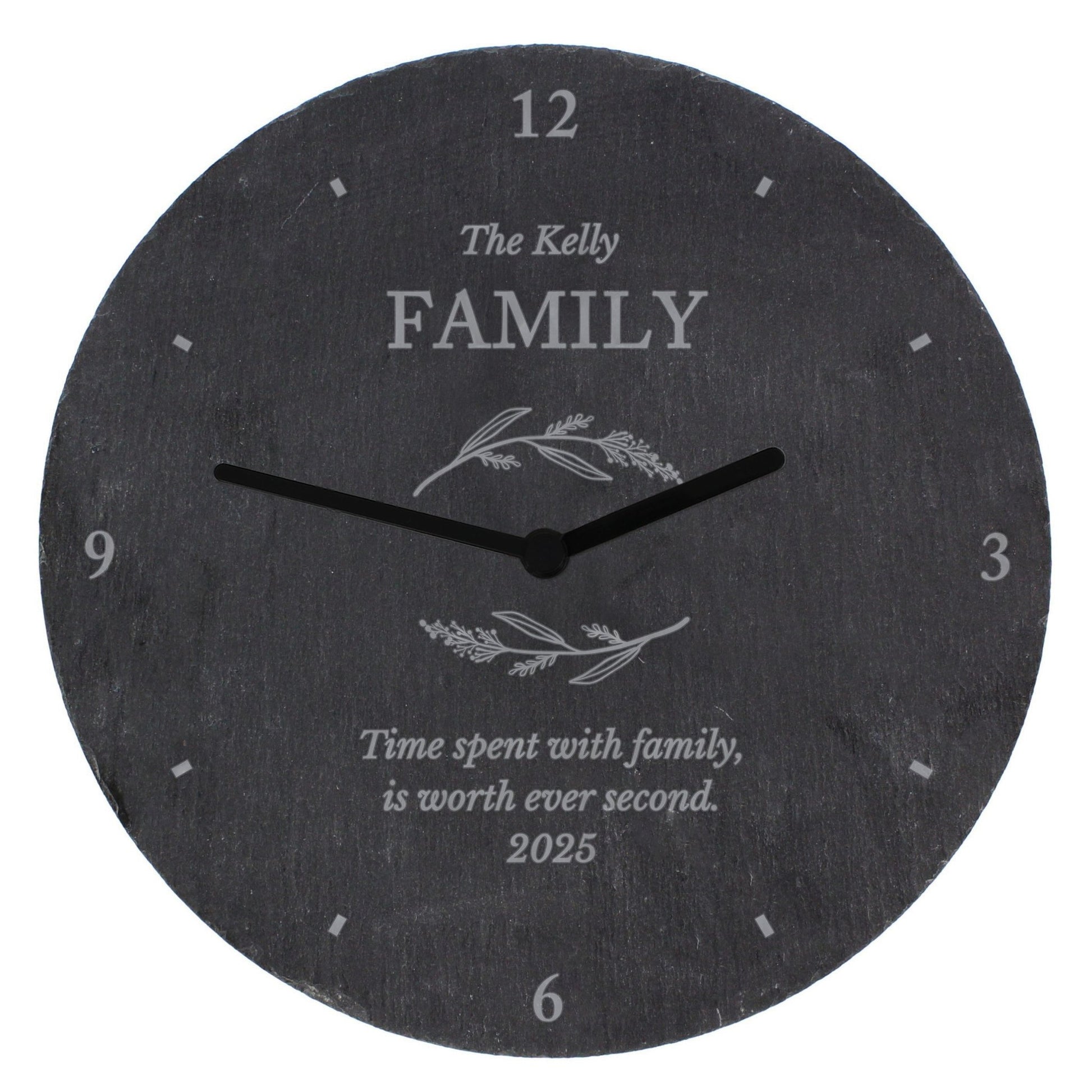 Personalised Free Text Botanical Slate Clock | Inspired Creative Gifts | UK Supplier