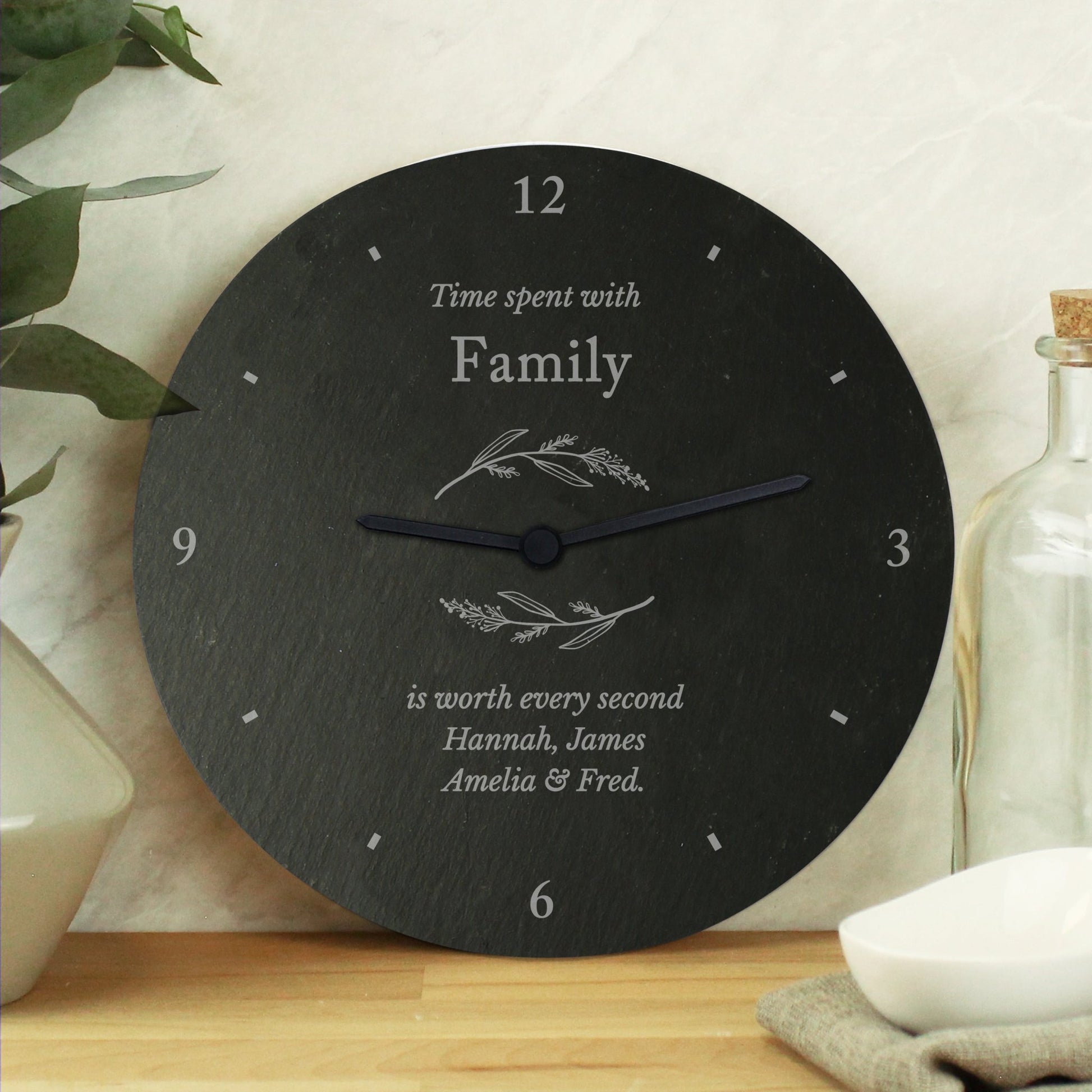 Personalised Free Text Botanical Slate Clock | Inspired Creative Gifts | UK Supplier