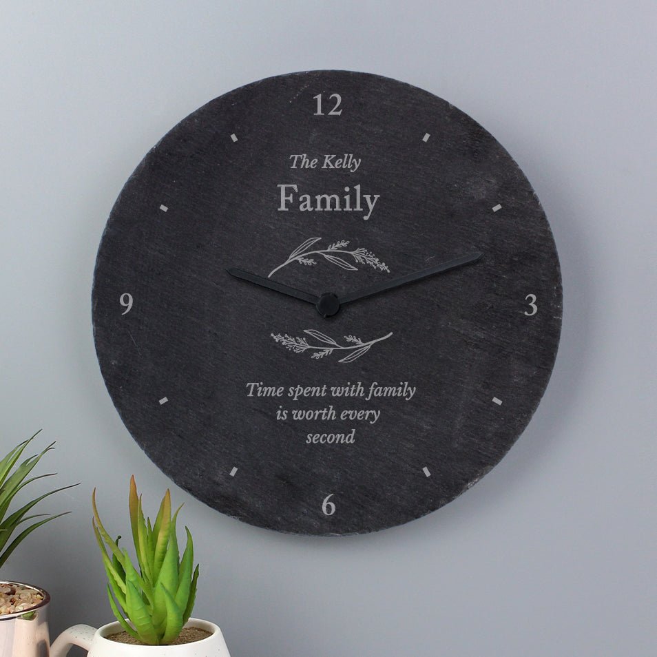 Personalised Free Text Botanical Slate Clock | Inspired Creative Gifts | UK Supplier