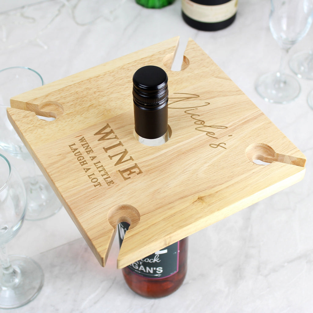 Personalised Free Text Four Wine Glass Holder & Bottle Holder | Inspired Creative Gifts | UK Supplier