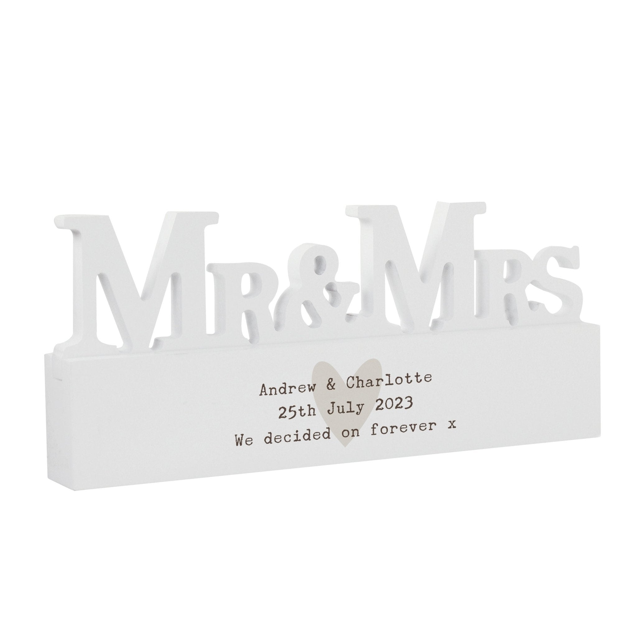 Personalised Free Text Heart Wooden Mr & Mrs Ornament | Inspired Creative Gifts | UK Supplier
