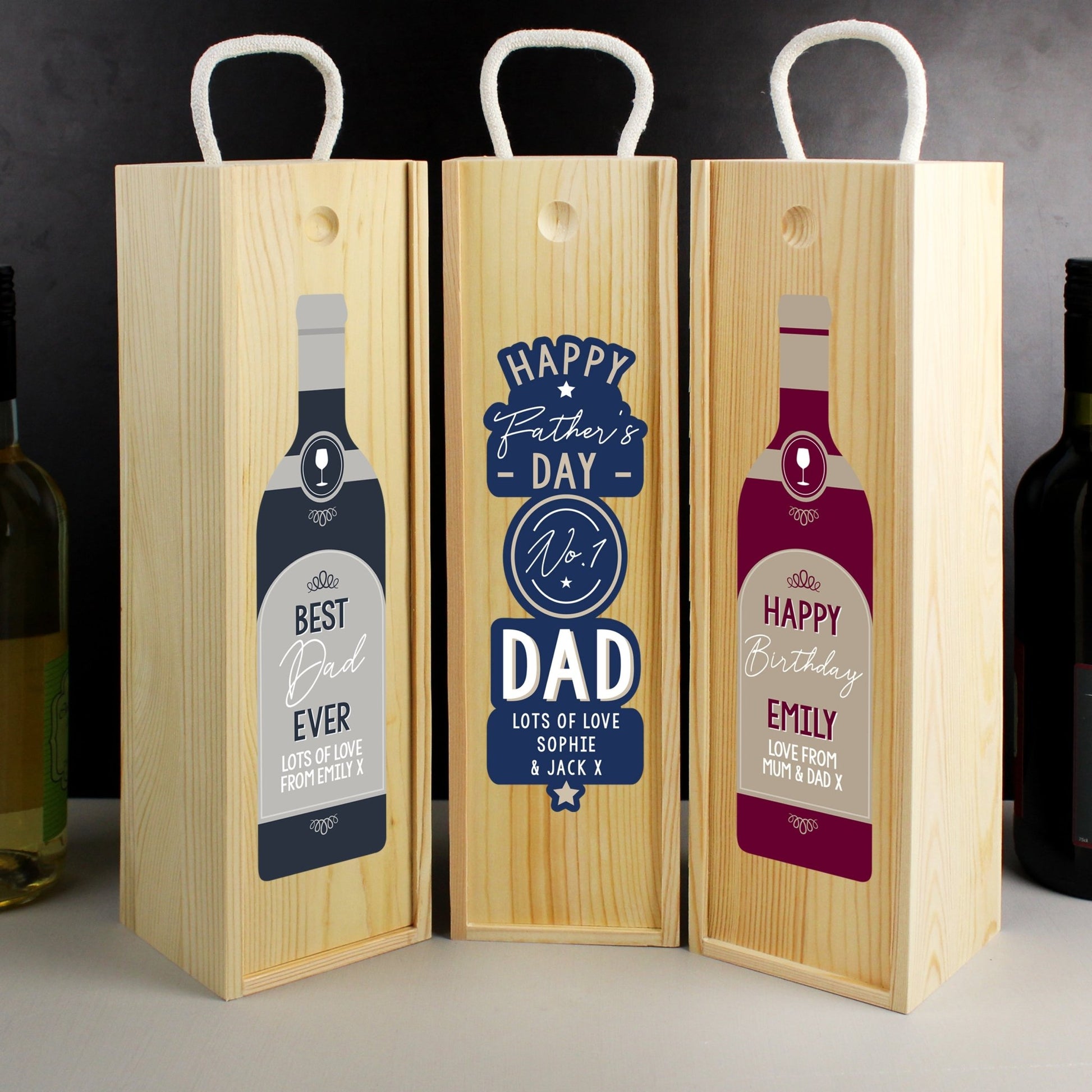 Personalised Free Text Red Wooden Wine Bottle Box | Inspired Creative Gifts | UK Supplier