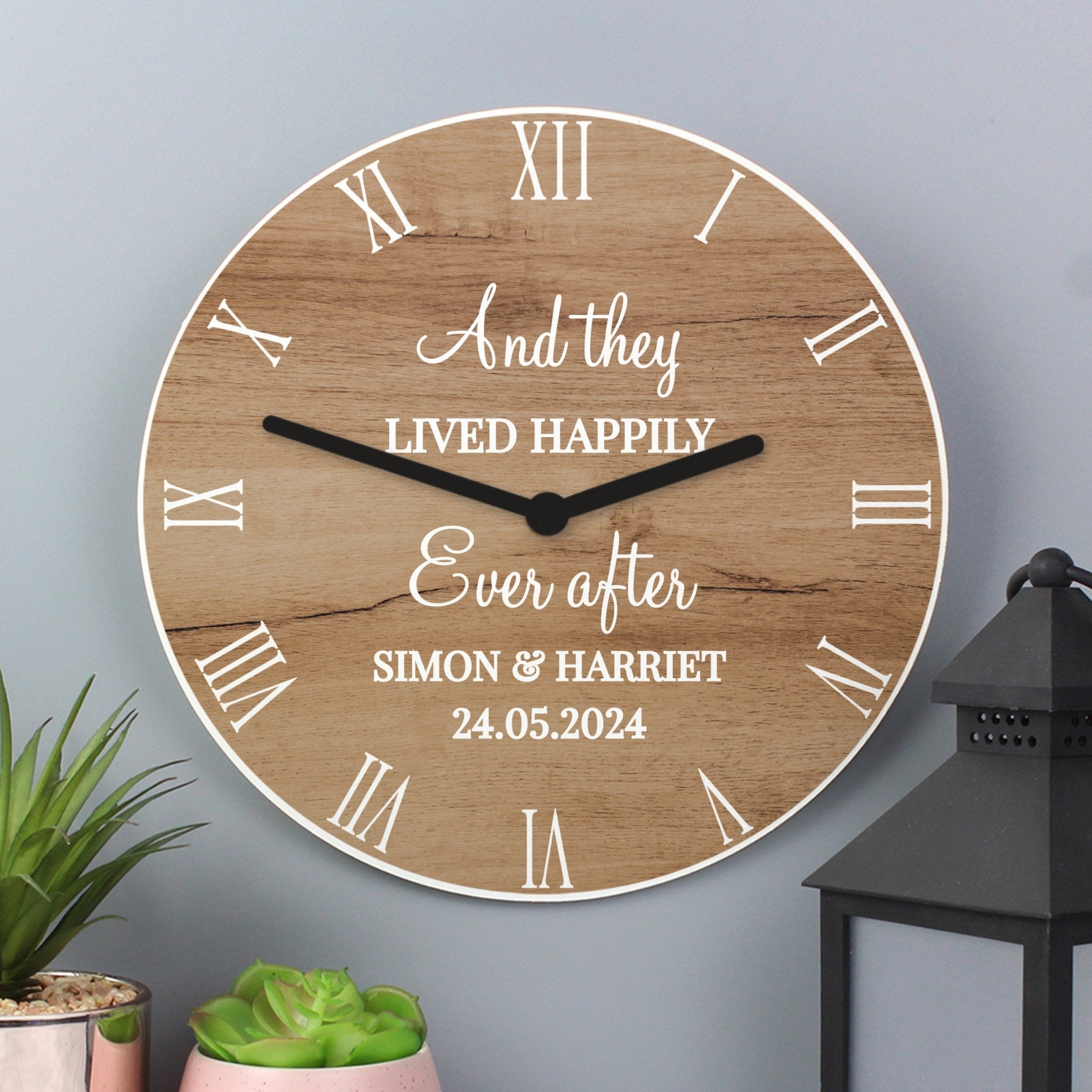 Personalised Free Text Wood Effect Clock | Inspired Creative Gifts | UK Supplier