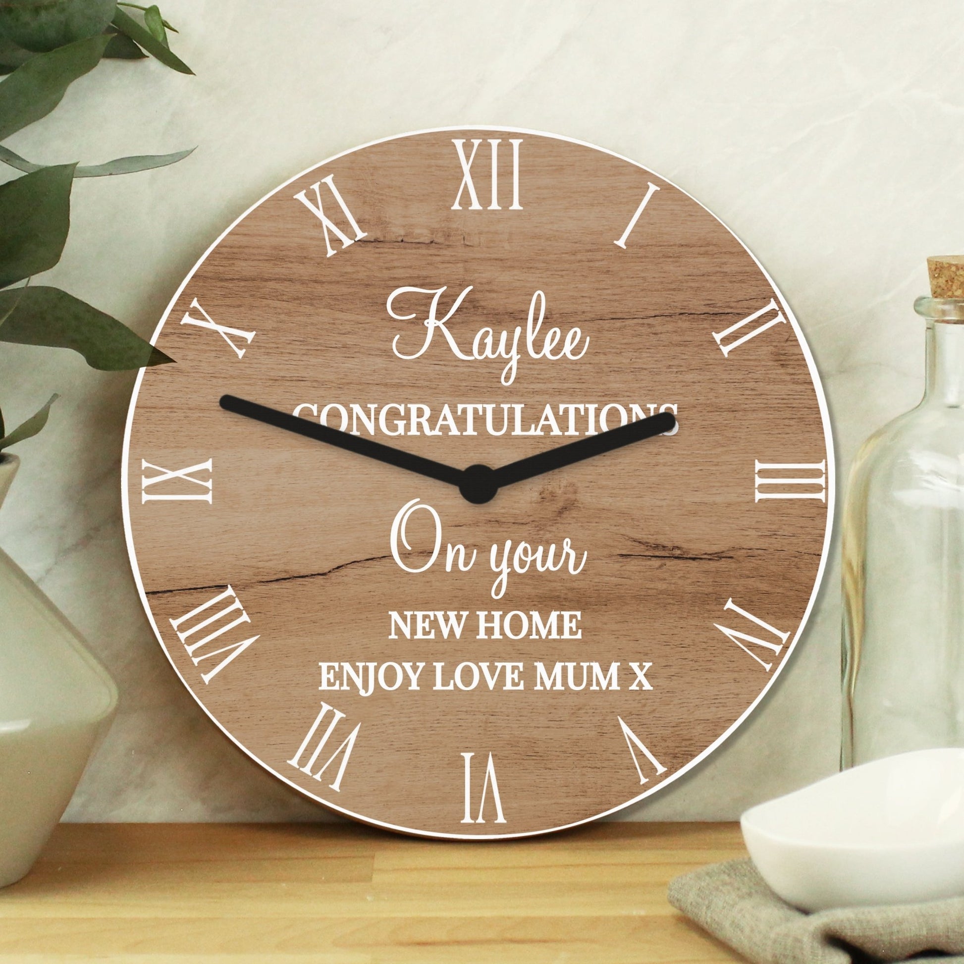 Personalised Free Text Wood Effect Clock | Inspired Creative Gifts | UK Supplier