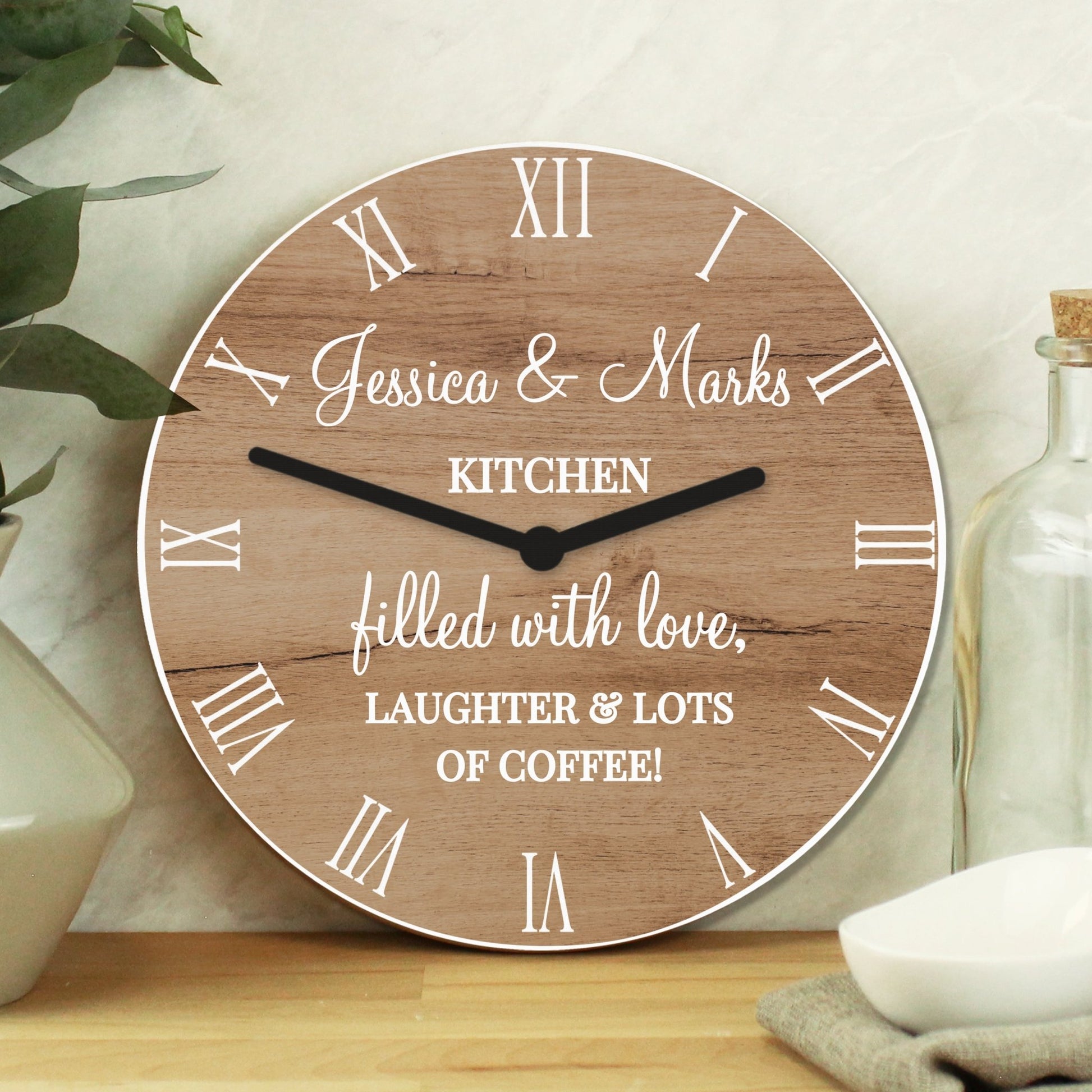 Personalised Free Text Wood Effect Clock | Inspired Creative Gifts | UK Supplier