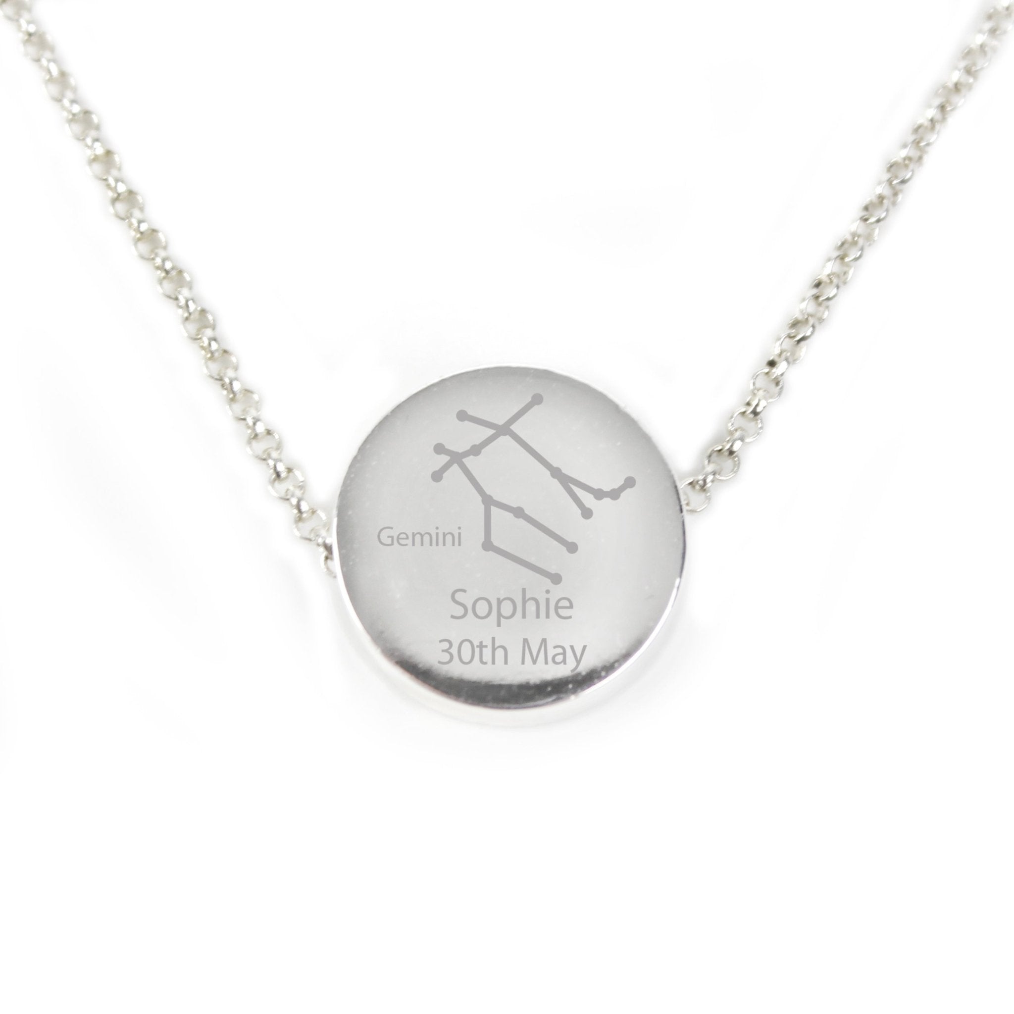 Personalised Gemini Zodiac Star Sign Silver Tone Necklace (May 21st - June 20th) | Inspired Creative Gifts | UK Supplier