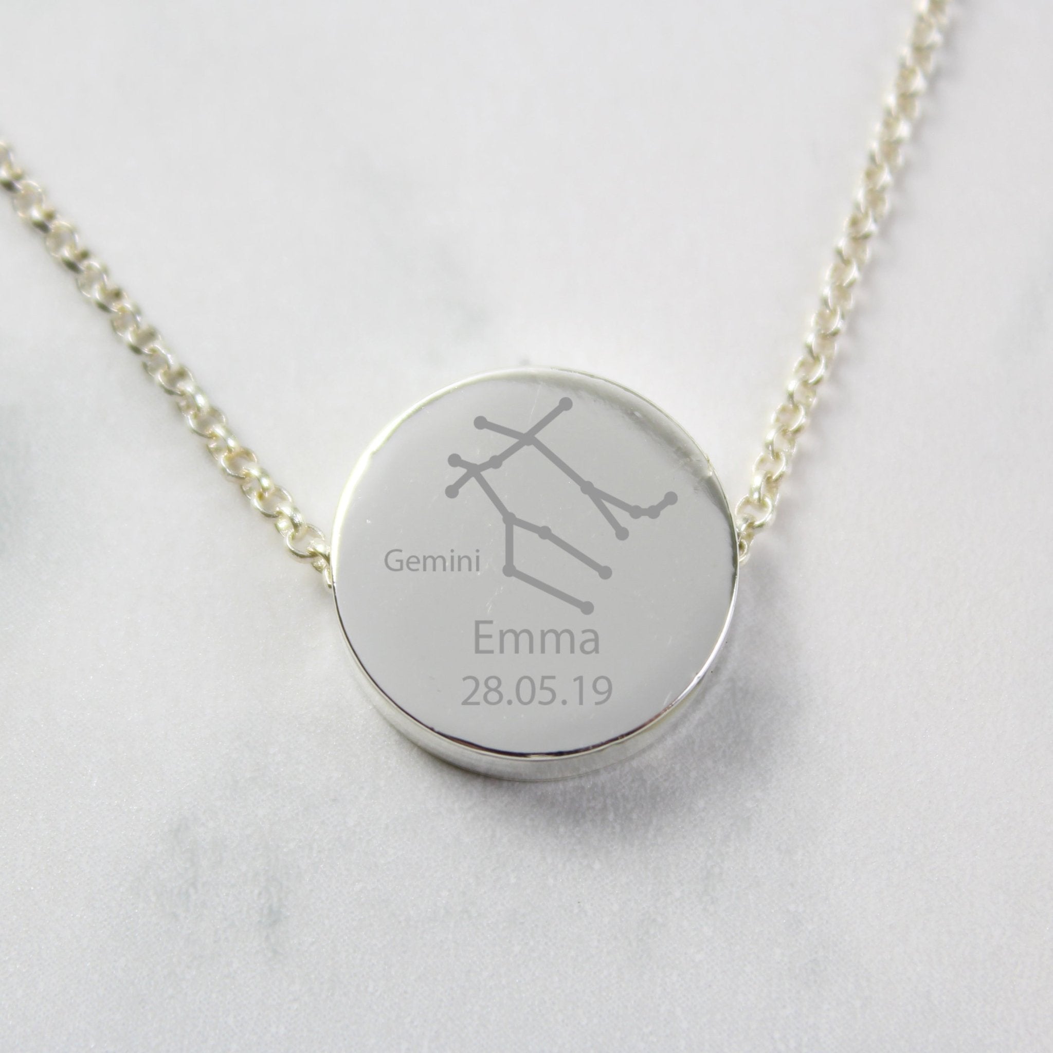 Personalised Gemini Zodiac Star Sign Silver Tone Necklace (May 21st - June 20th) | Inspired Creative Gifts | UK Supplier