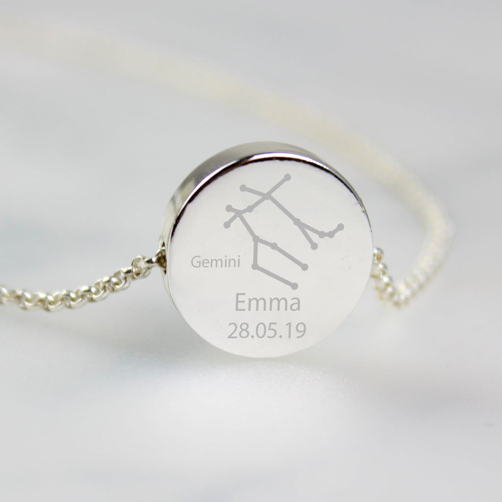 Personalised Gemini Zodiac Star Sign Silver Tone Necklace (May 21st - June 20th) | Inspired Creative Gifts | UK Supplier