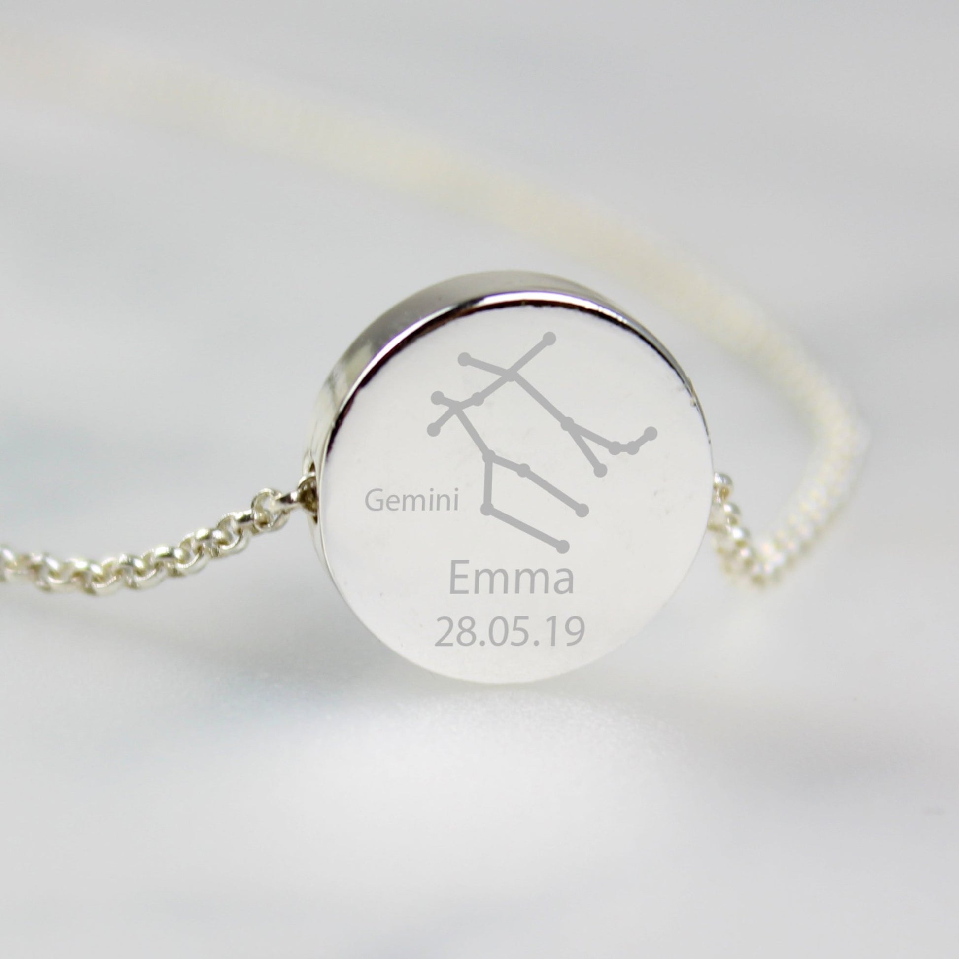 Personalised Gemini Zodiac Star Sign Silver Tone Necklace (May 21st - June 20th) | Inspired Creative Gifts | UK Supplier