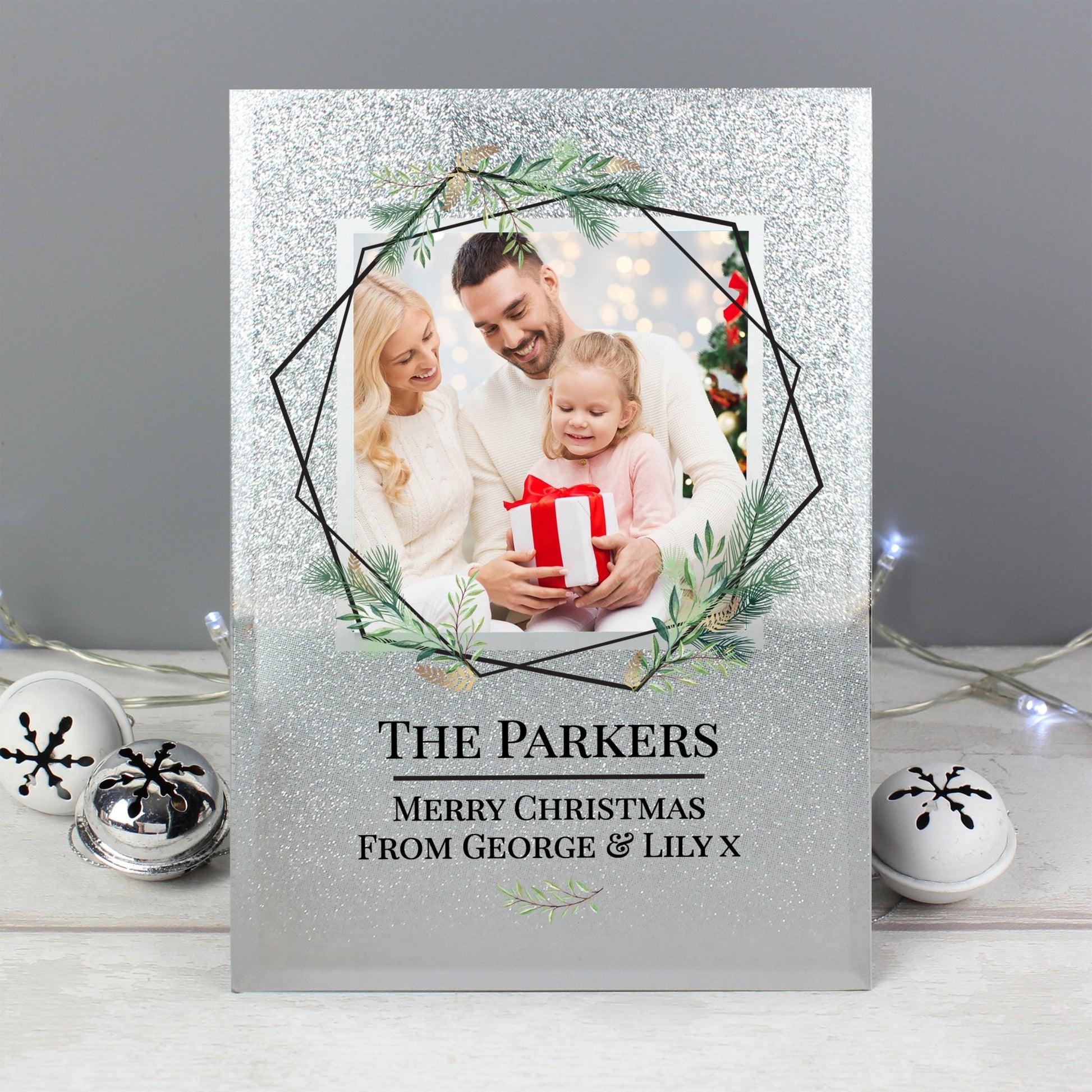 Personalised Geo Leaves 4x4 Glitter Glass Photo Frame | Inspired Creative Gifts | UK Supplier