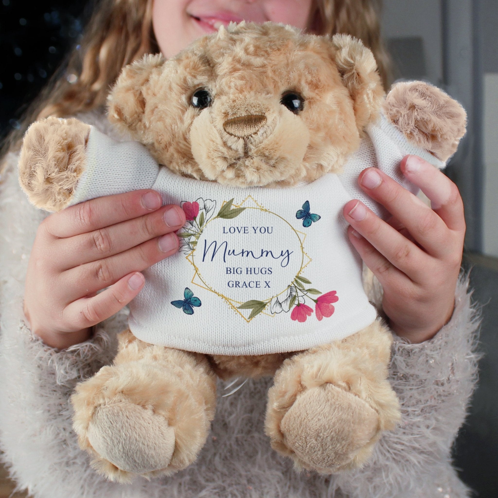 Personalised Geometric Floral Teddy Bear | Inspired Creative Gifts | UK Supplier