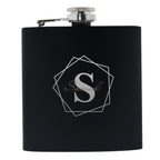 Personalised Geometric Initial Black Hip Flask | Inspired Creative Gifts | UK Supplier