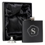 Personalised Geometric Initial Black Hip Flask | Inspired Creative Gifts | UK Supplier