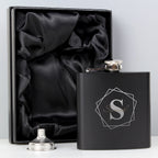Personalised Geometric Initial Black Hip Flask | Inspired Creative Gifts | UK Supplier
