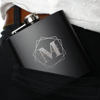 Personalised Geometric Initial Black Hip Flask | Inspired Creative Gifts | UK Supplier