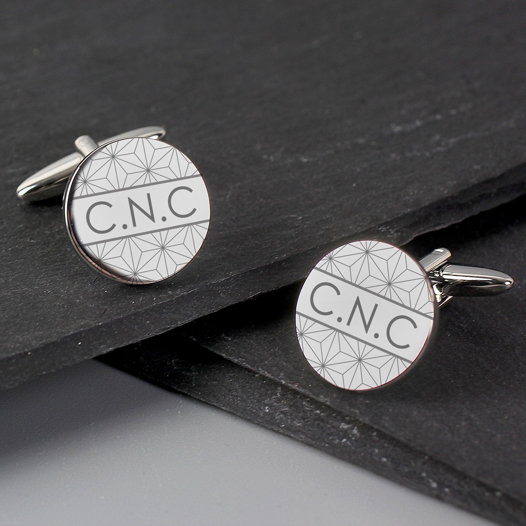 Personalised Geometric Round Cufflinks | Inspired Creative Gifts | UK Supplier