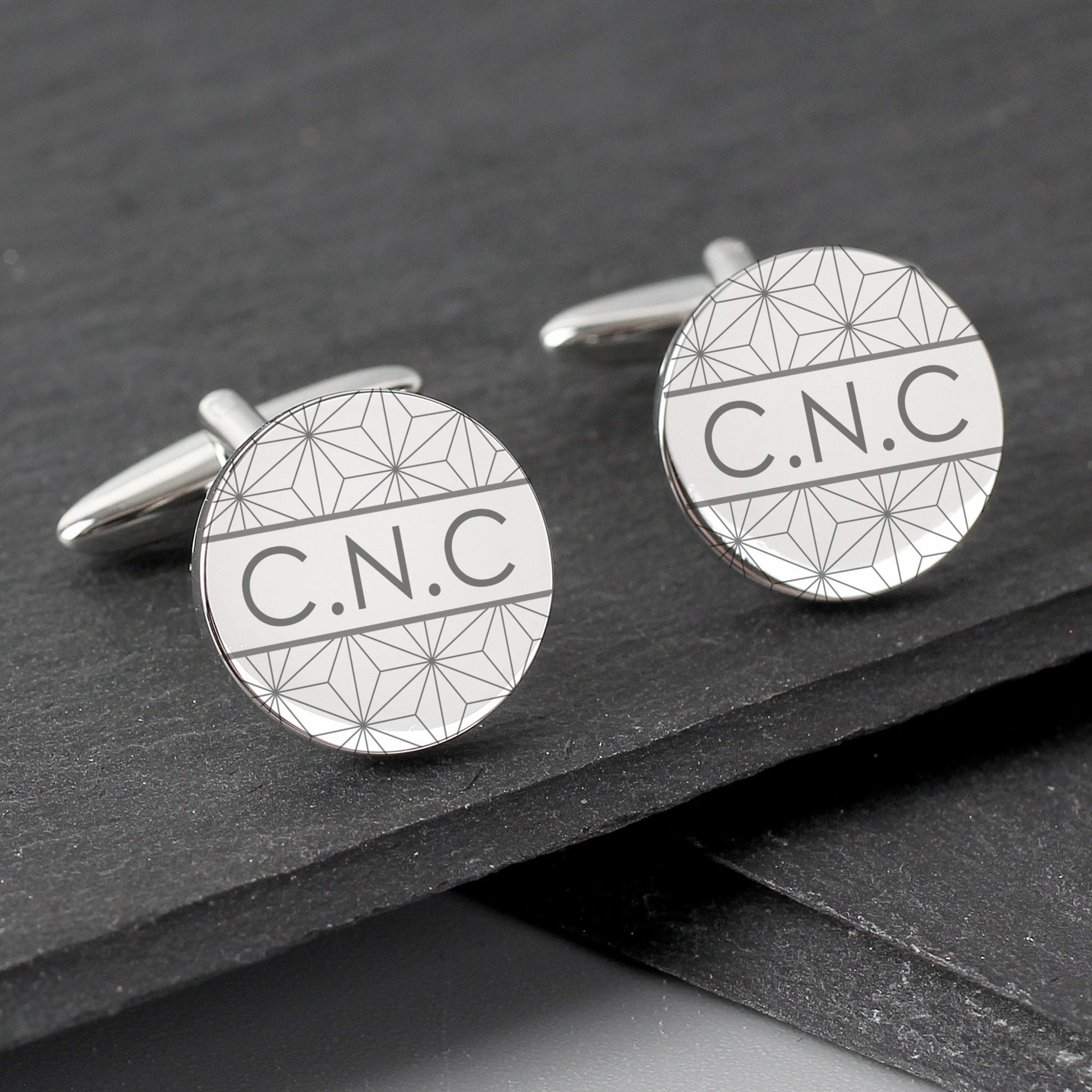 Personalised Geometric Round Cufflinks | Inspired Creative Gifts | UK Supplier