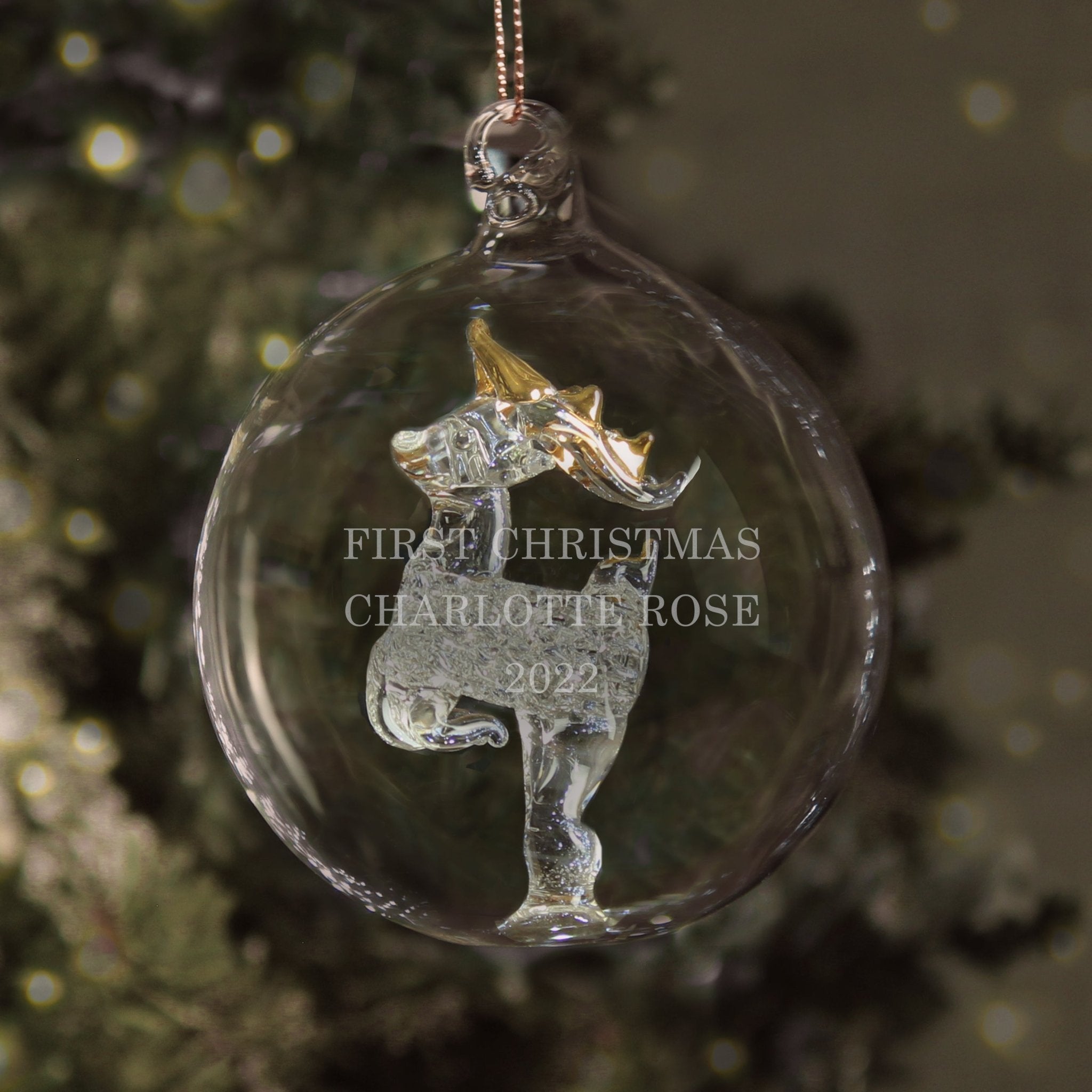 Personalised Glass Reindeer Bauble | Inspired Creative Gifts | UK Supplier