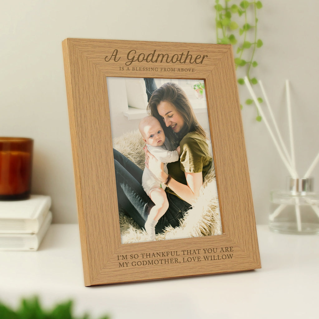 Personalised Godmother 5x7 Oak Finish Photo Frame | Inspired Creative Gifts | UK Supplier
