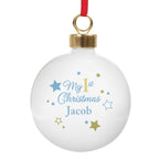 Personalised Gold & Blue Stars My 1st Christmas Bauble | Inspired Creative Gifts | UK Supplier