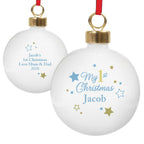 Personalised Gold & Blue Stars My 1st Christmas Bauble | Inspired Creative Gifts | UK Supplier