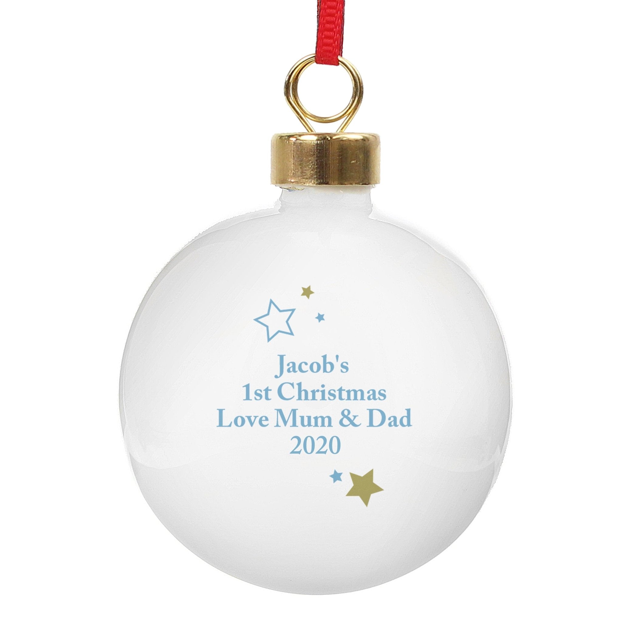 Personalised Gold & Blue Stars My 1st Christmas Bauble | Inspired Creative Gifts | UK Supplier