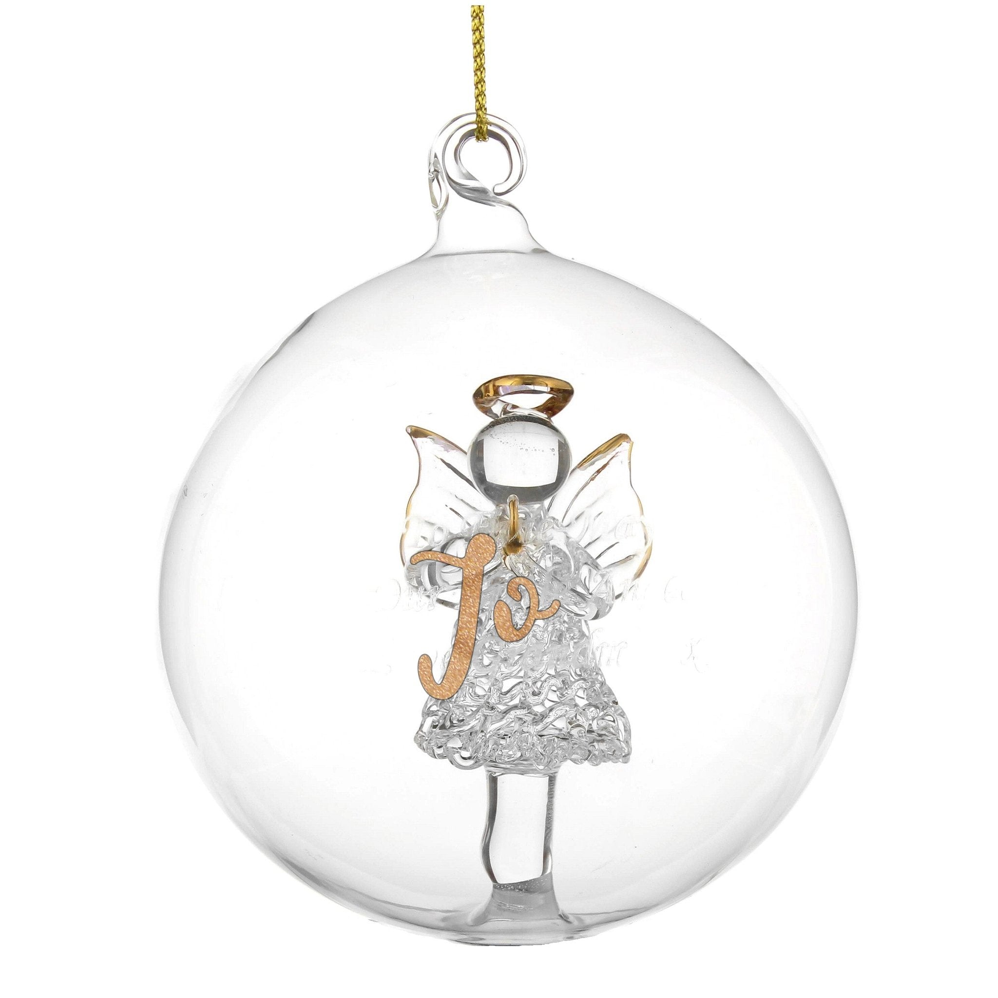 Personalised Gold Glitter Name Only Angel Glass Bauble | Inspired Creative Gifts | UK Supplier