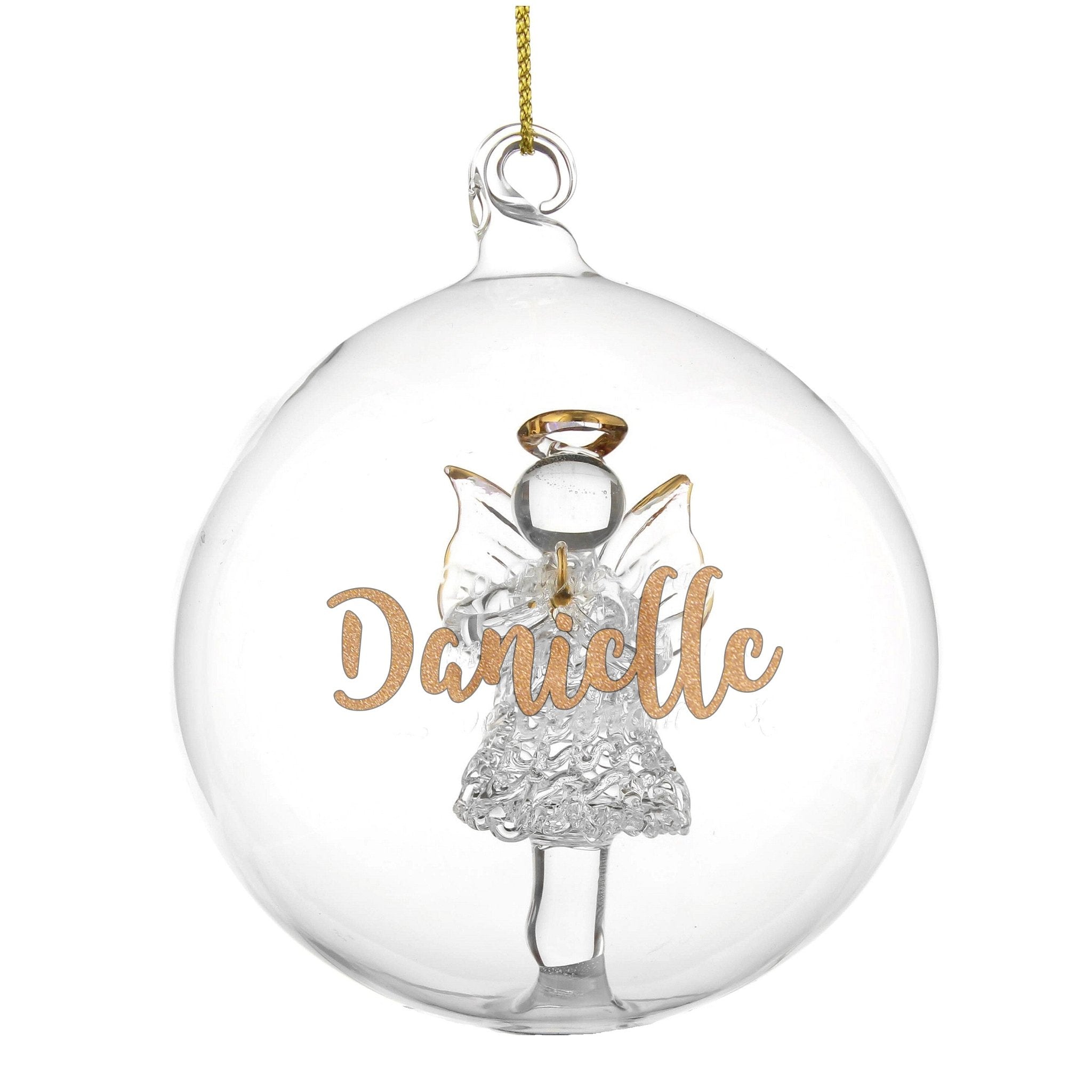 Personalised Gold Glitter Name Only Angel Glass Bauble | Inspired Creative Gifts | UK Supplier
